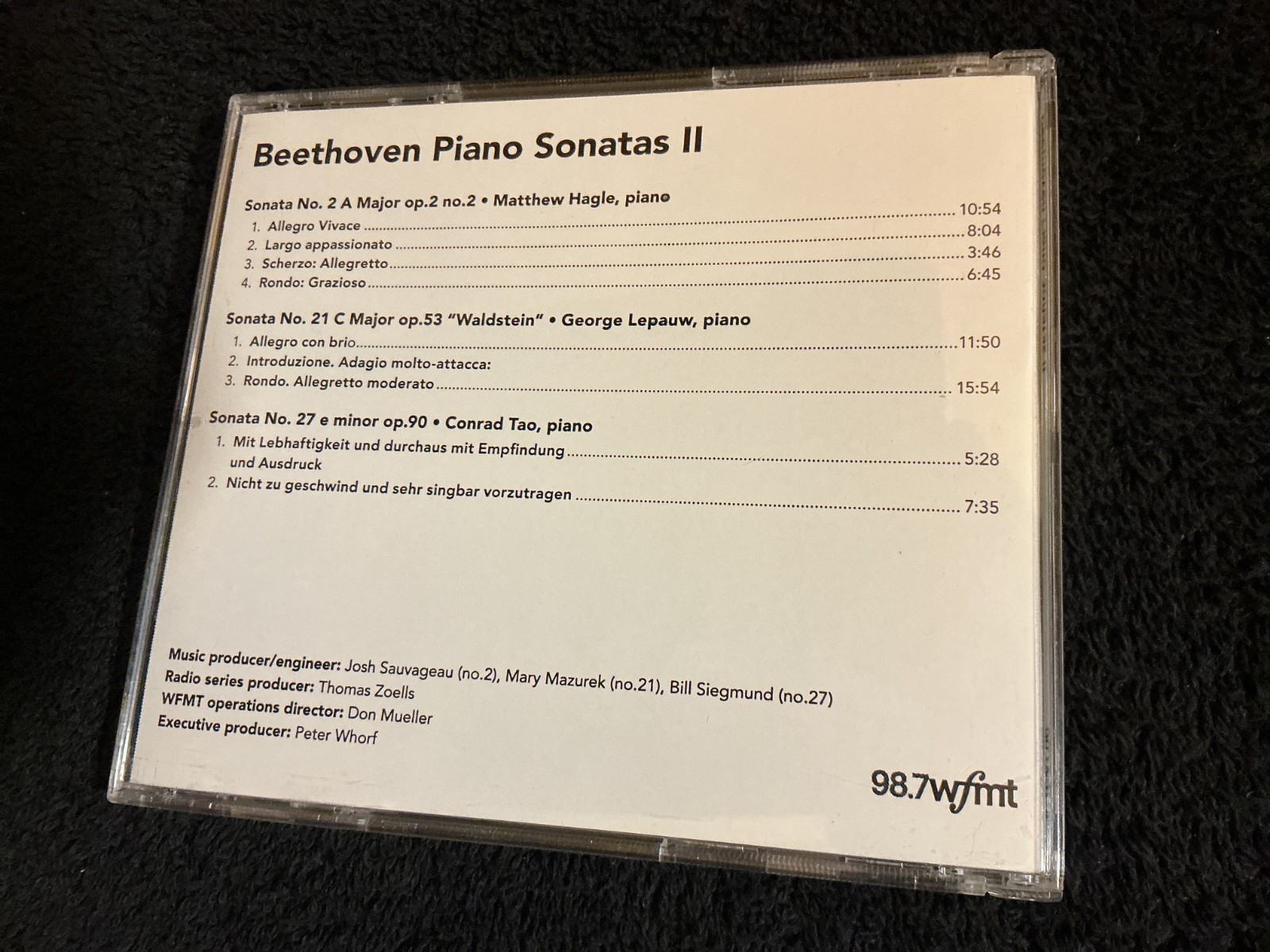 98.7 WFMT (Chicago) BEETHOVEN PIANO SONATAS II CD Matthew Hagle, Conrad Tao