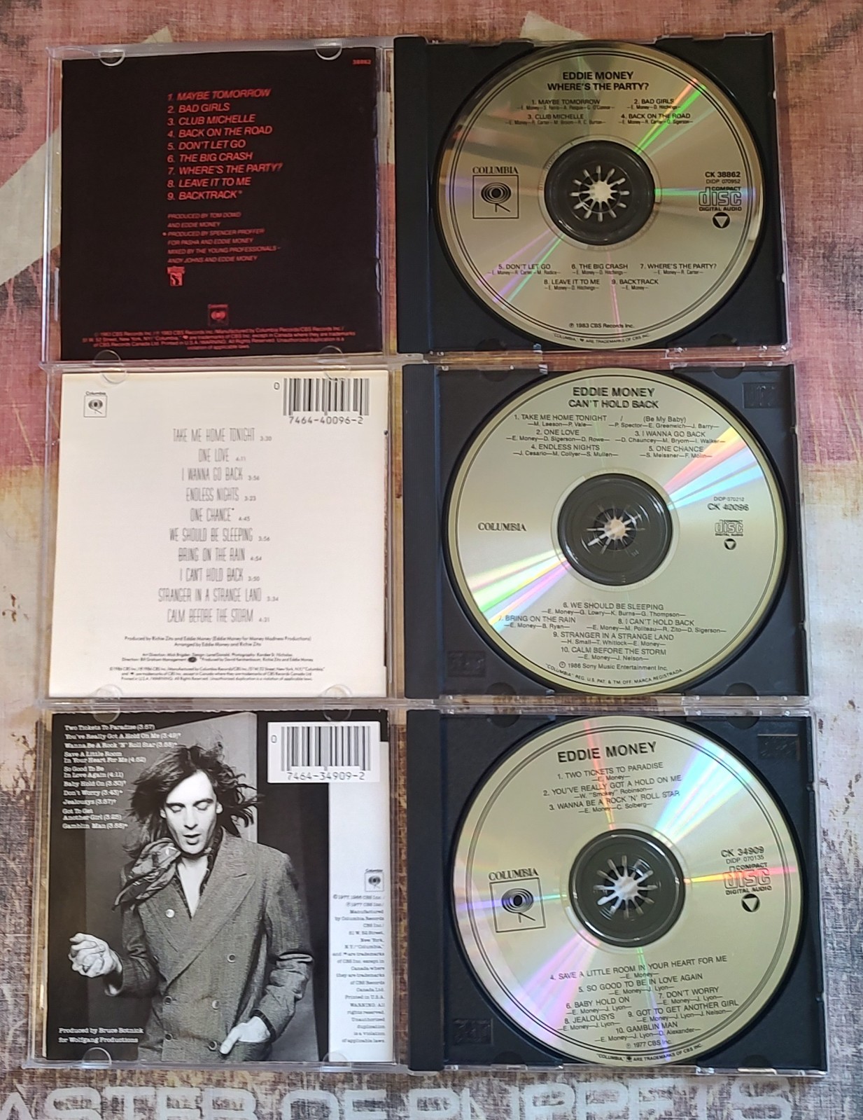 EDDIE MONEY - 3 MINT CD LOT - DEBUT [1977] & CAN'T HOLD BACK & WHERE'S THE PARTY