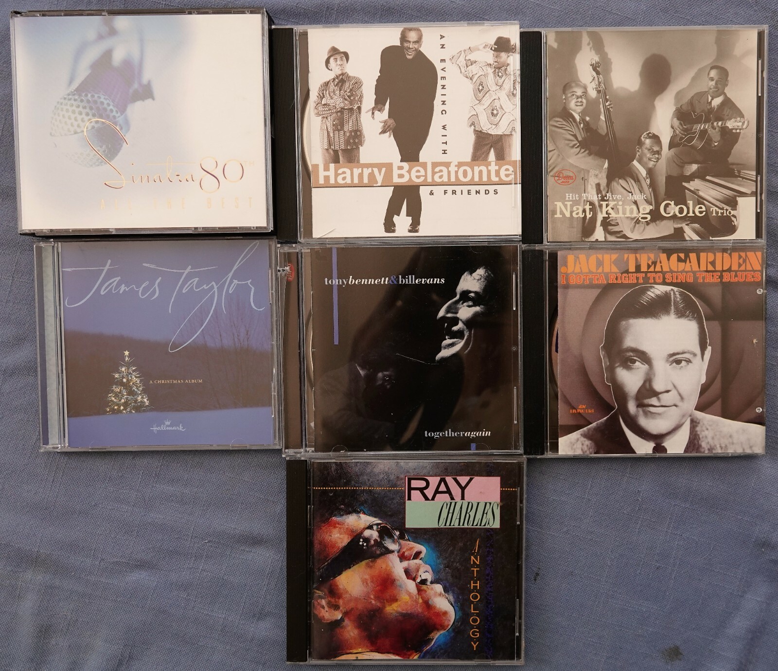 LOT OF 7 CD ALBUMS MALE VOCALS IN JEWEL CASES (8-DISCS) SINATRA, TAYLOR, COLE +