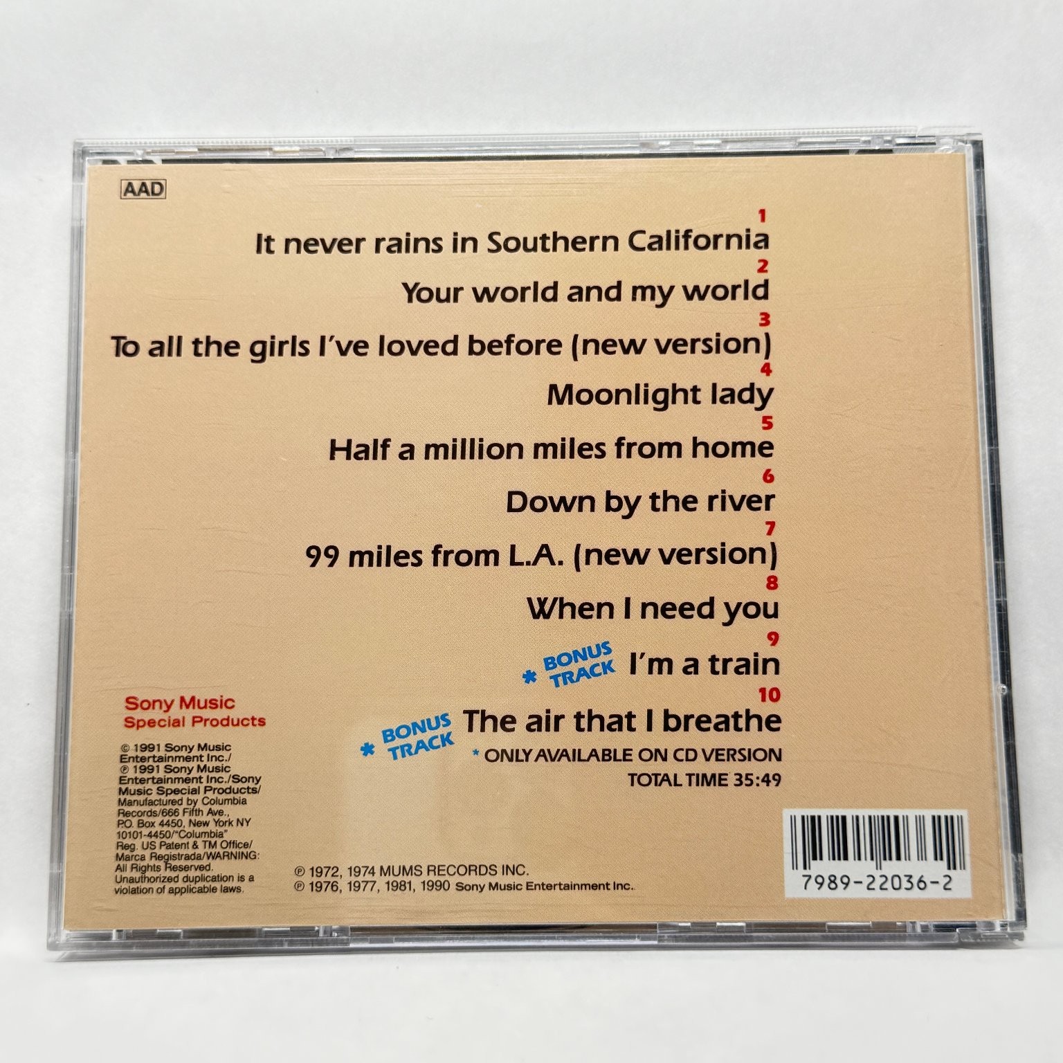 Albert Hammond - Songsmith CD 1991 Bonus Tracks Pop Rock Sony Music