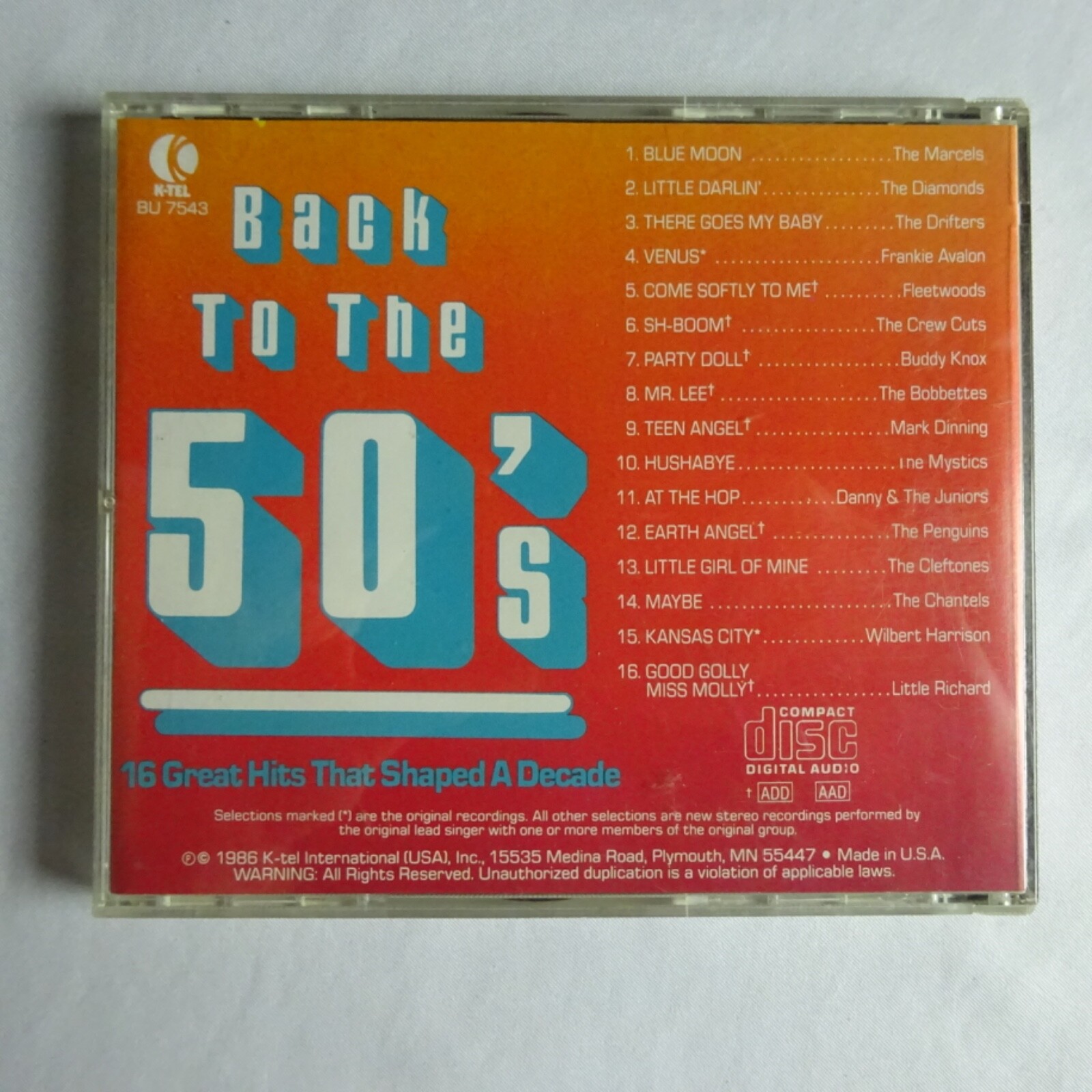 K-Tel Back to the 50's / Various Artists CD