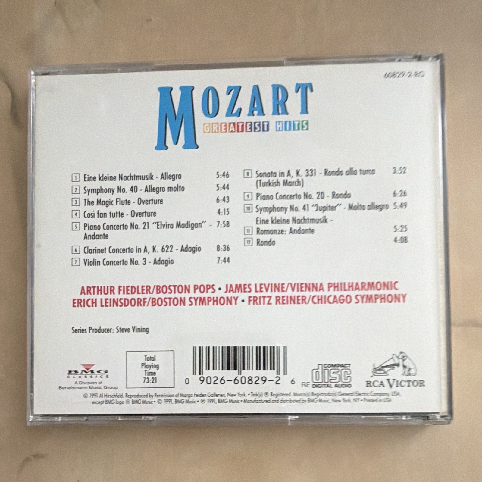 RCA Victor Mozart Greatest Hits CD Album 1991 60829-2-RG Jewel Case Classical