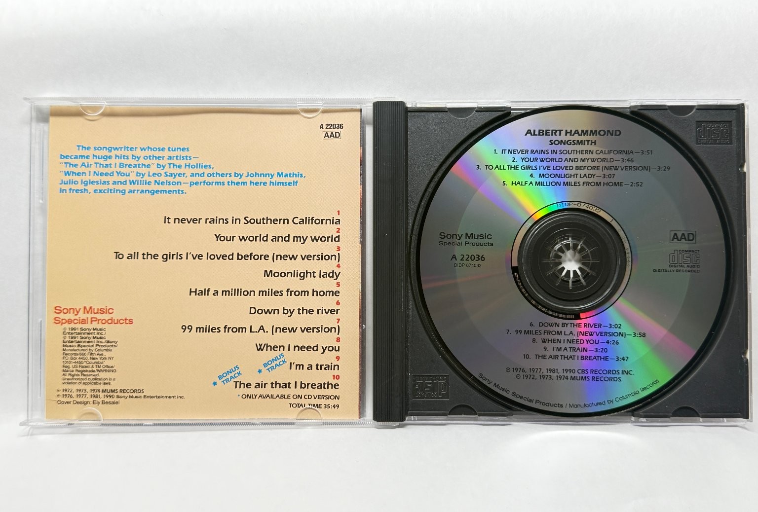 Albert Hammond - Songsmith CD 1991 Bonus Tracks Pop Rock Sony Music