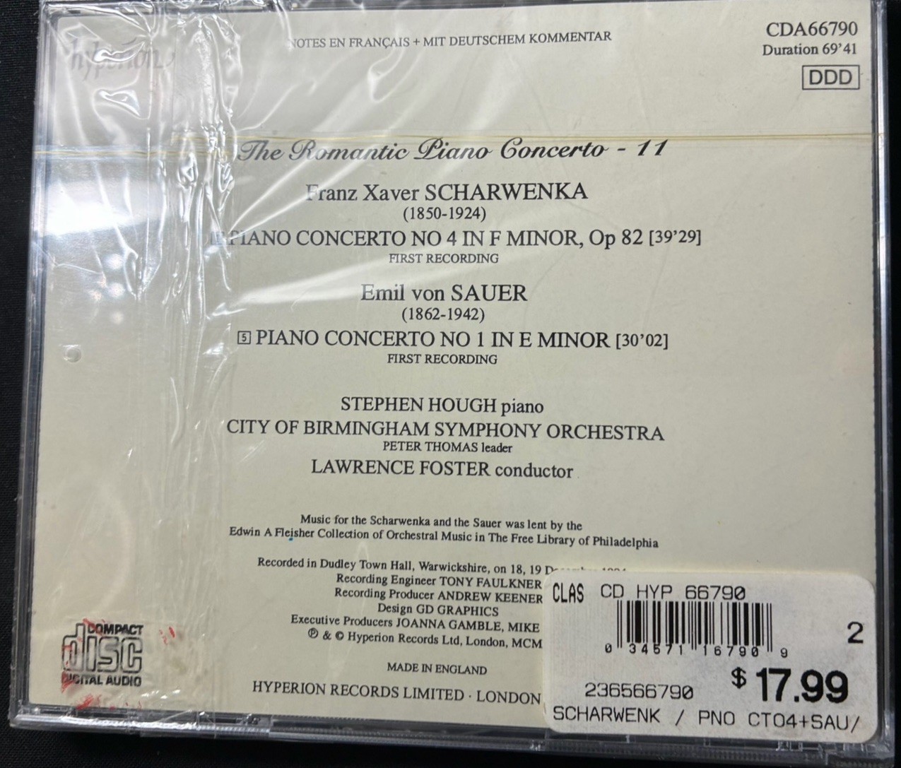 Scharwenka Sauer Hough Romantic Piano Concerto 11 Hyperion Cd New Sealed