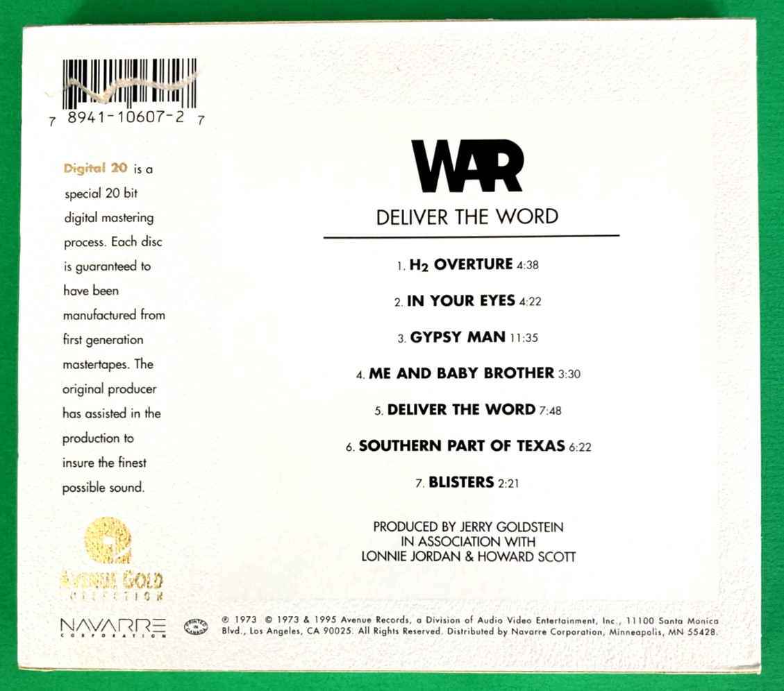 War - Deliver the Word -CD - Limited 24 K Gold Collection - Digital 20 Master