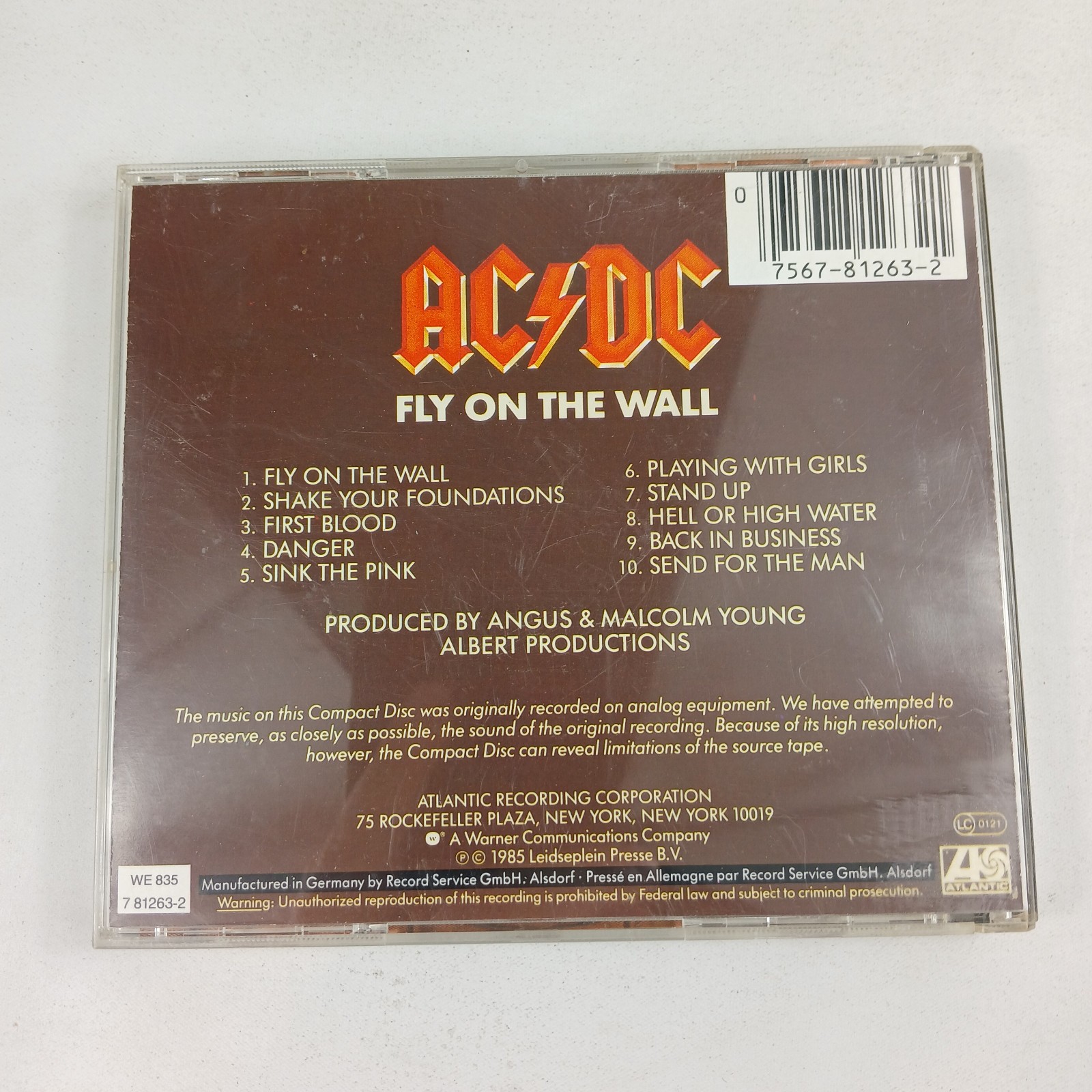AC/DC Fly on the Wall CD Original 1985 Atlantic 7 81263-2 Europe Pressing