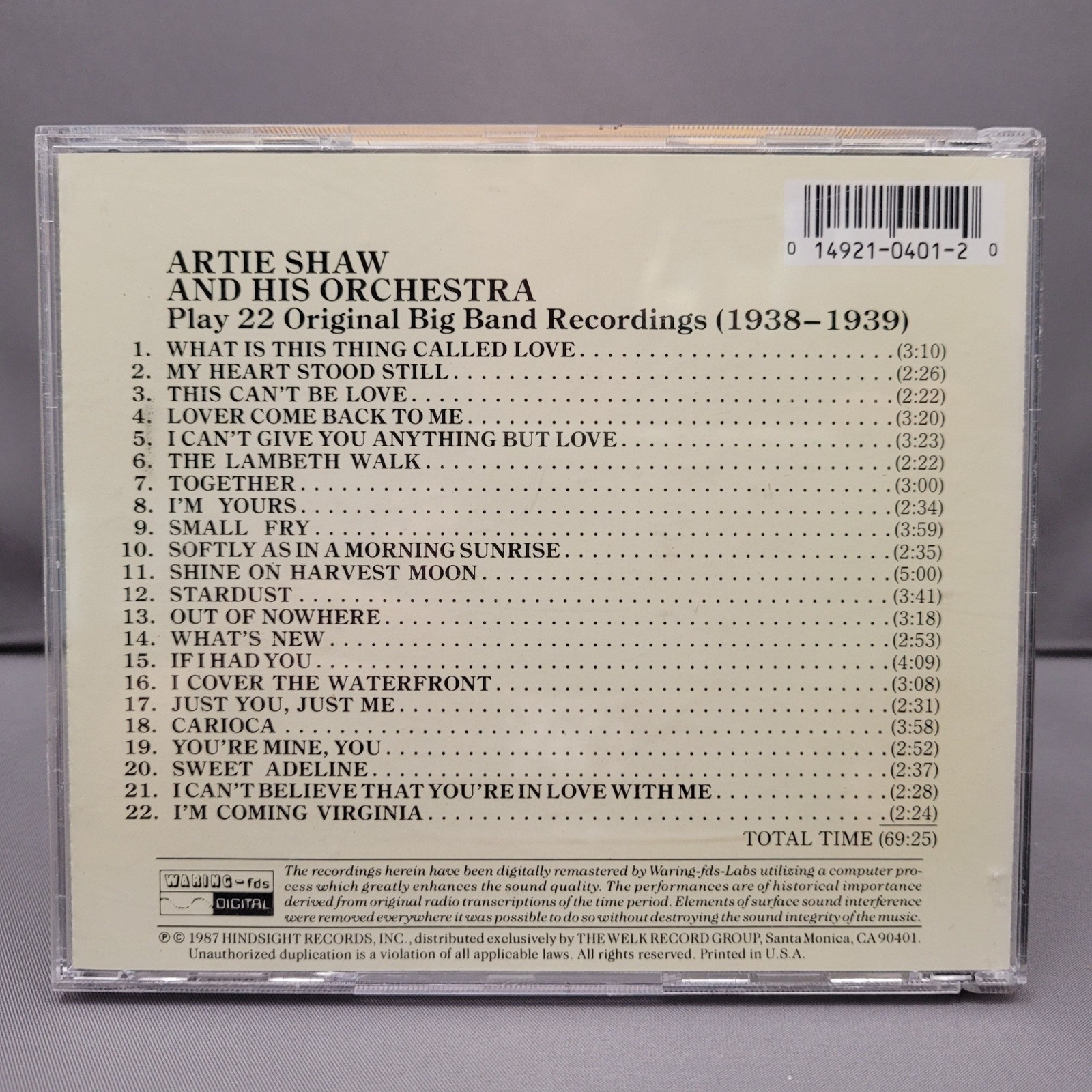 22 Original Big-Band Recordings by Artie Shaw (CD, 1987)