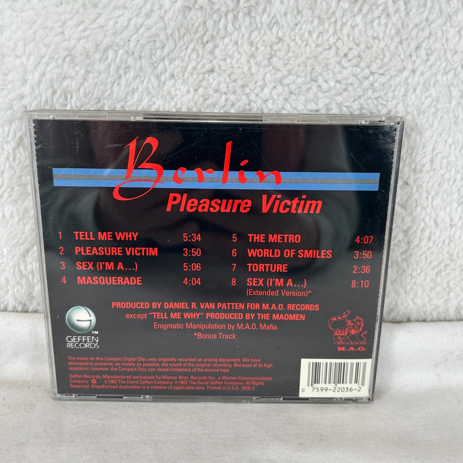Berlin Pleasure Victim CD Geffen 2036-2 New Wave Synth-pop 1982 Sex I'm A...