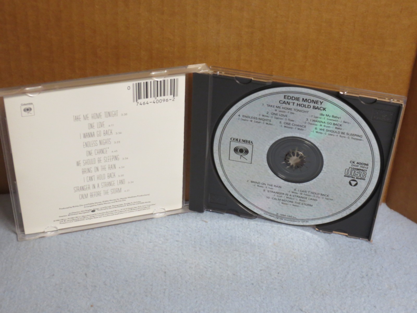 Eddie Money - Can't Hold Back ( CD - 1986 - Columbia – CK 40096 ) DADC