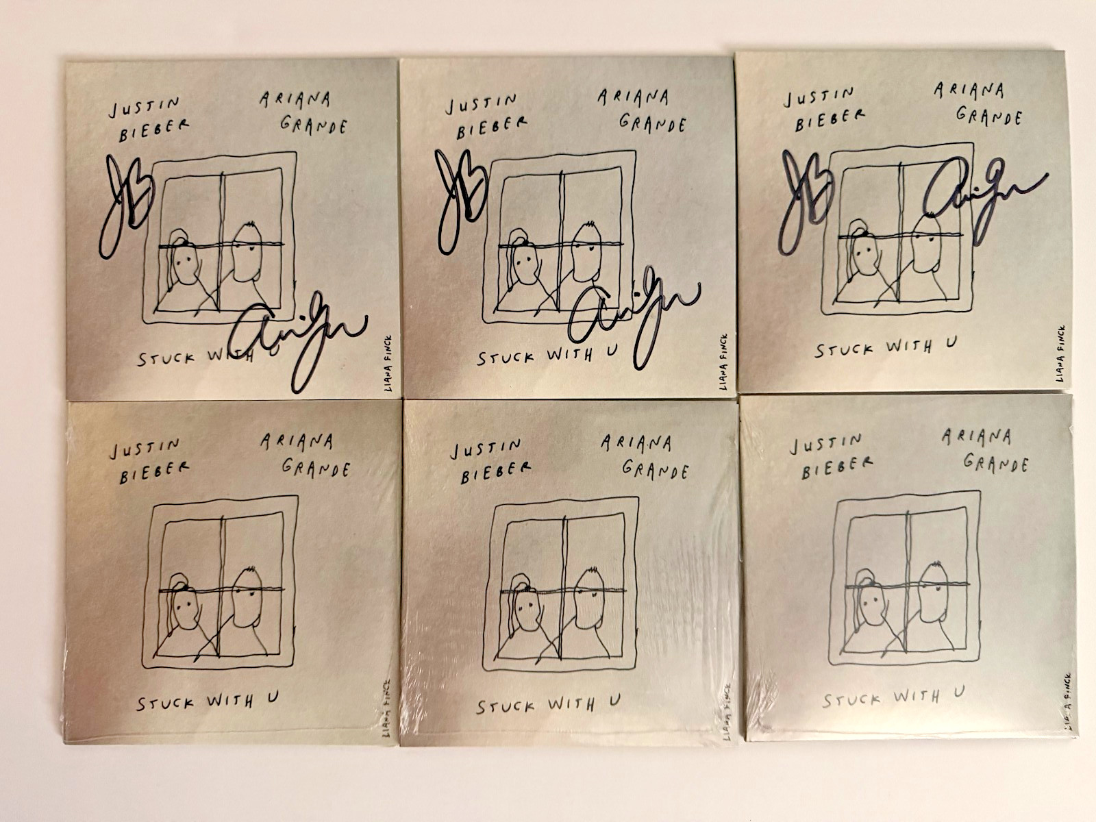 Justin Bieber Ariana Grande Hand Signed Autographed Stuck With You Cover & CD