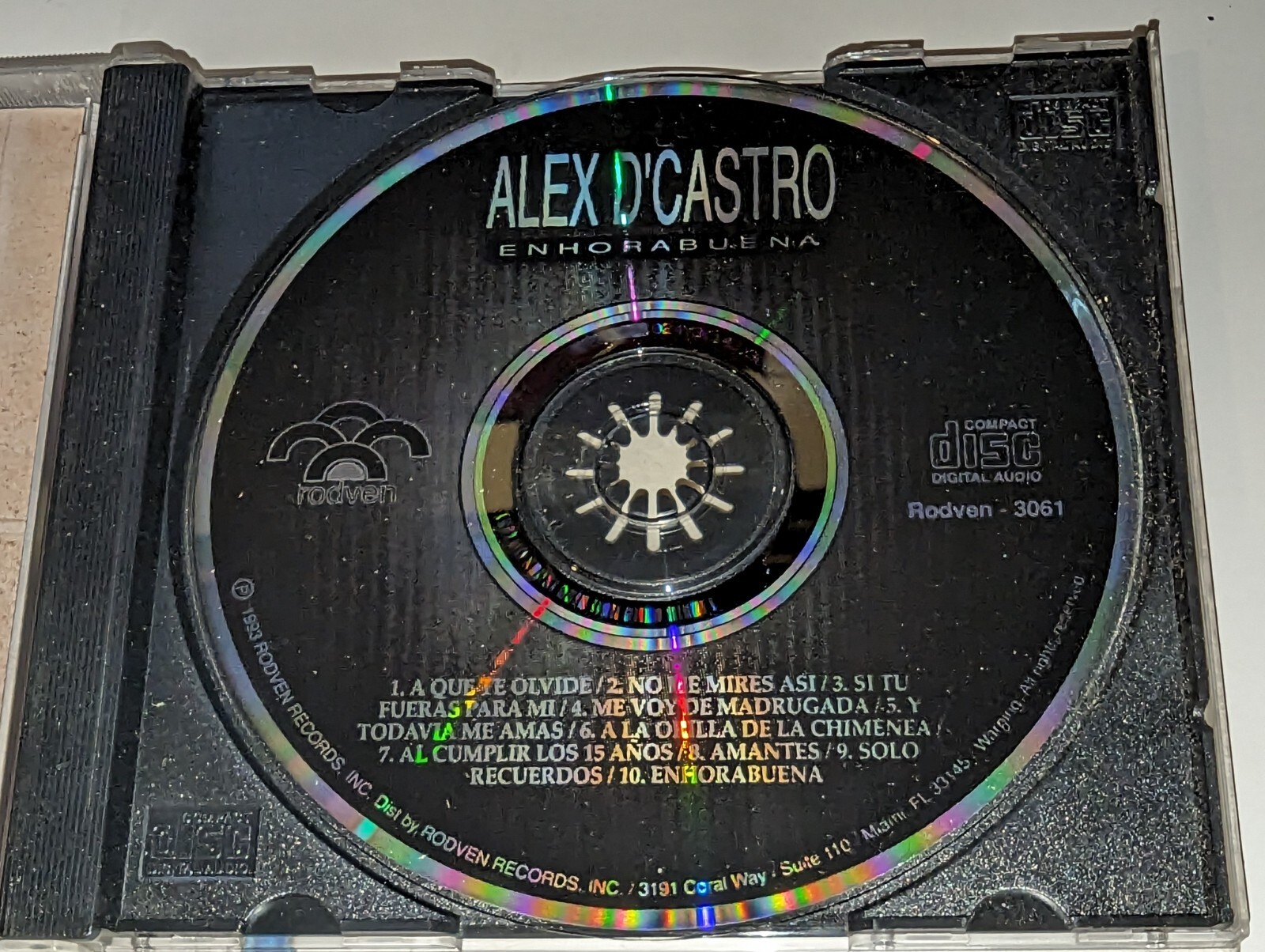Alex D'Castro "En Horabuena" CD 10 Songs 1993 Rodven Records