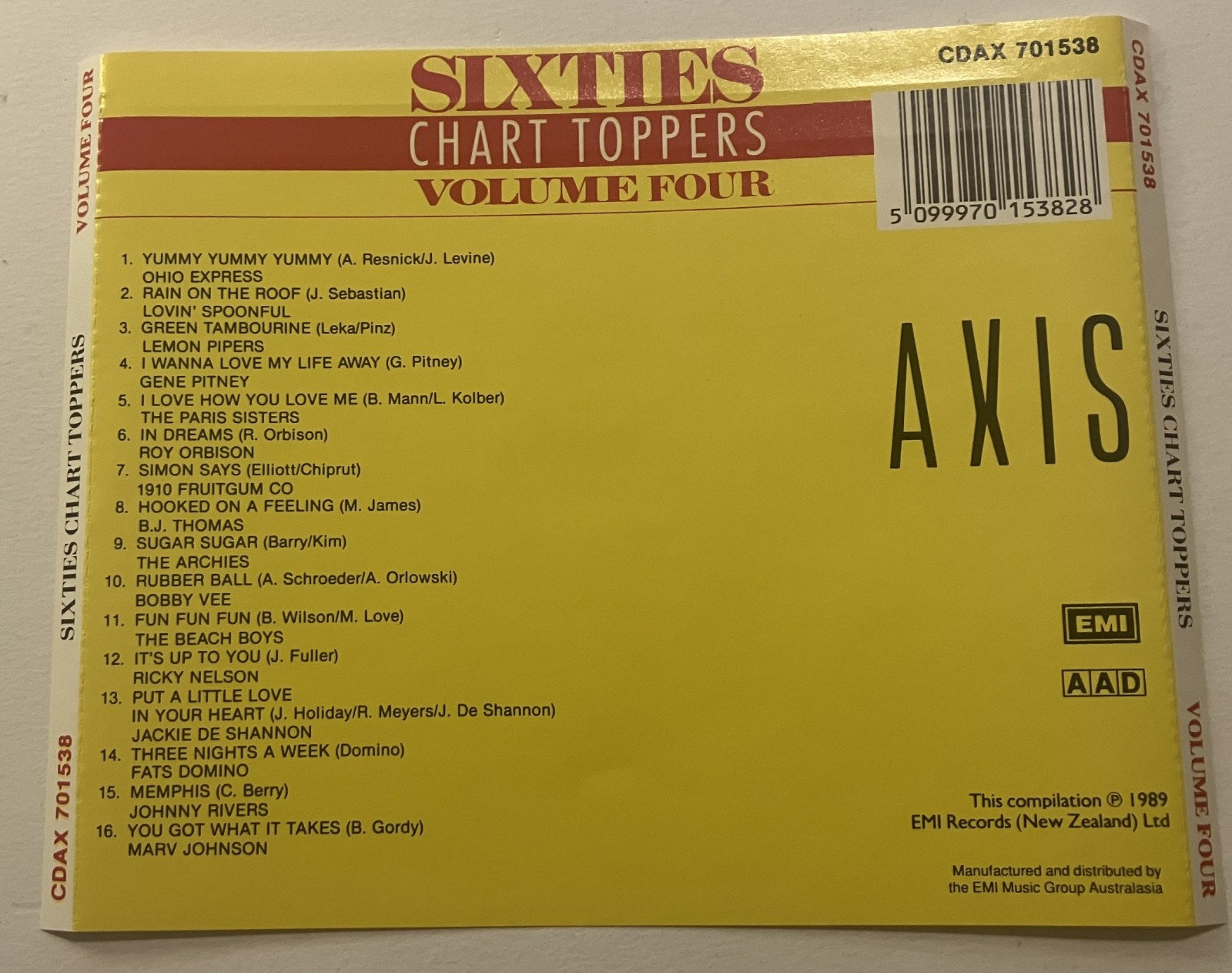 SIXTIES CHART TOPPERS Vol.4 various CD 1989 paris sisters 1910 FRUITGUM CO. four