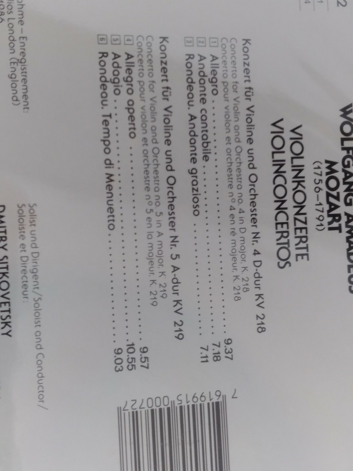 Wolfgang Amadeus Mozart: Violinkonzerte CD NOD 4 & 5