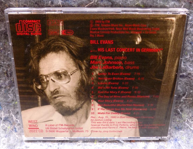 "Bill Evans: His Last Concert In Germany" Bill Evans CD West Wind (1989) NM-