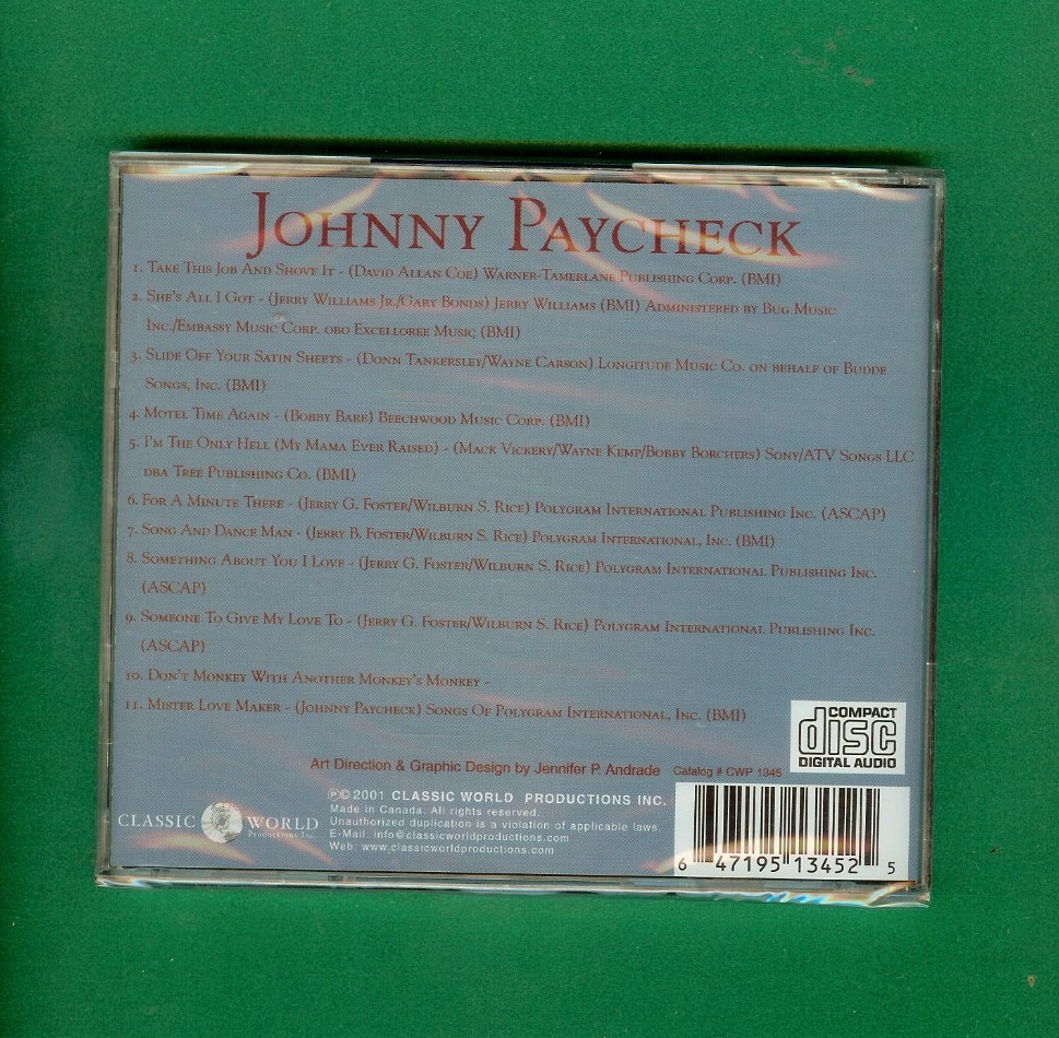 JOHNNY PAYCHECK - GREATEST HITS - CD - NEW - SEALED