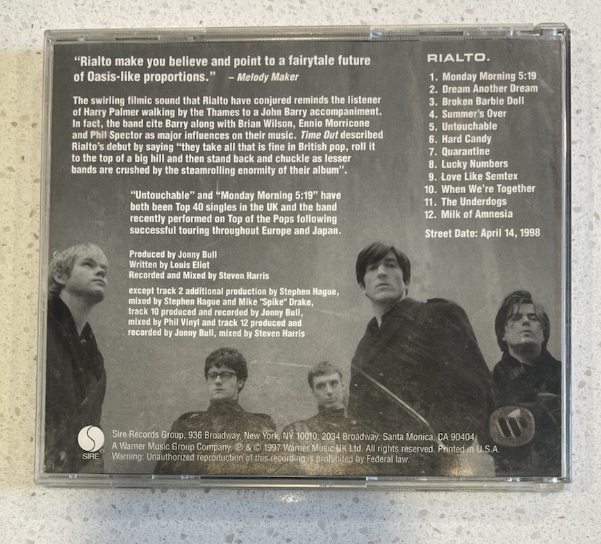 Rialto Britpop Pop CD Album Warner Music 1997 Pre-release Jewel Case rare