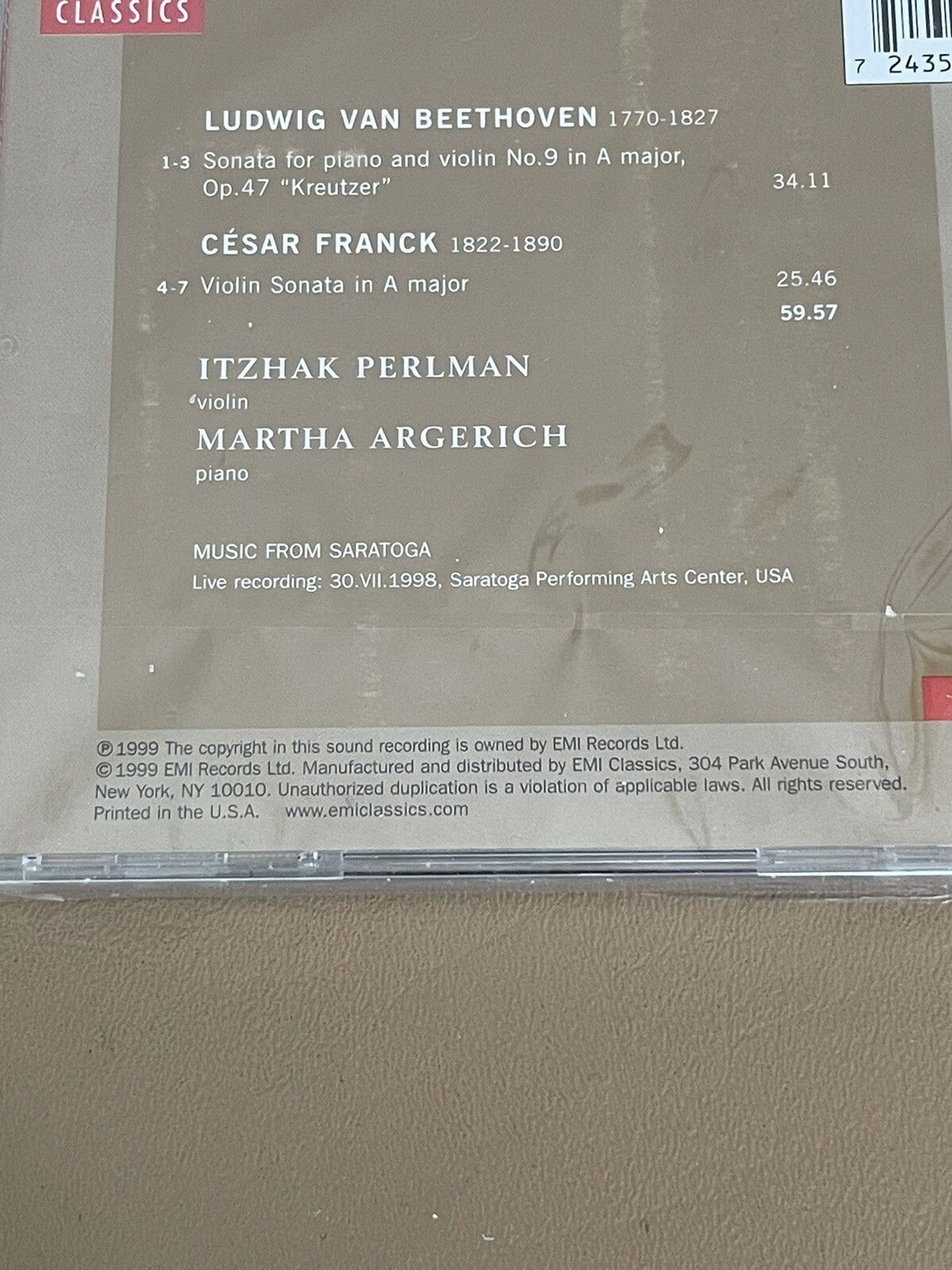 Beethoven: "Kreutzer" Sonata; Franck: Sonata (CD, Nov-1999, Warner Classics...