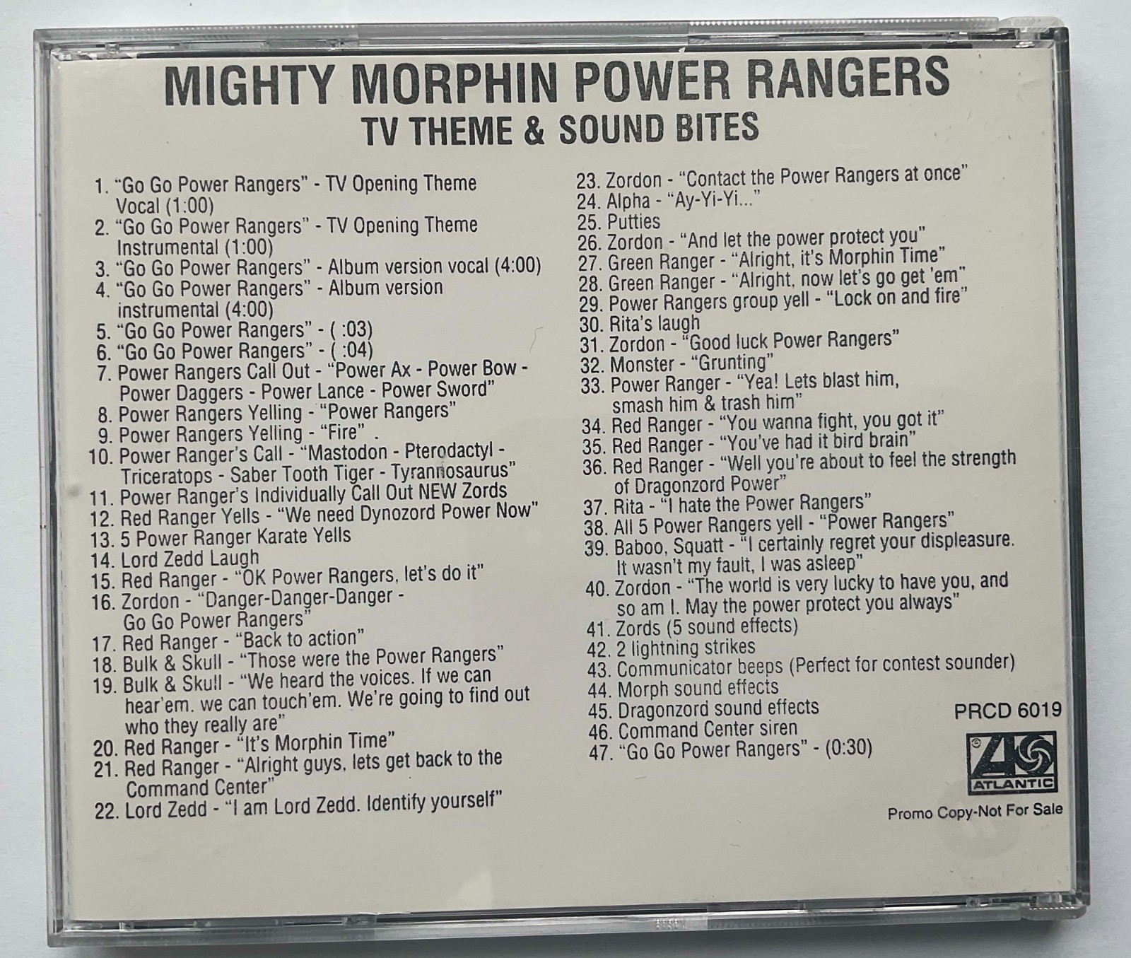 Promo Mighty Morphin Power Rangers TV Theme & Sound Bites CD 1994 PRCD 6019