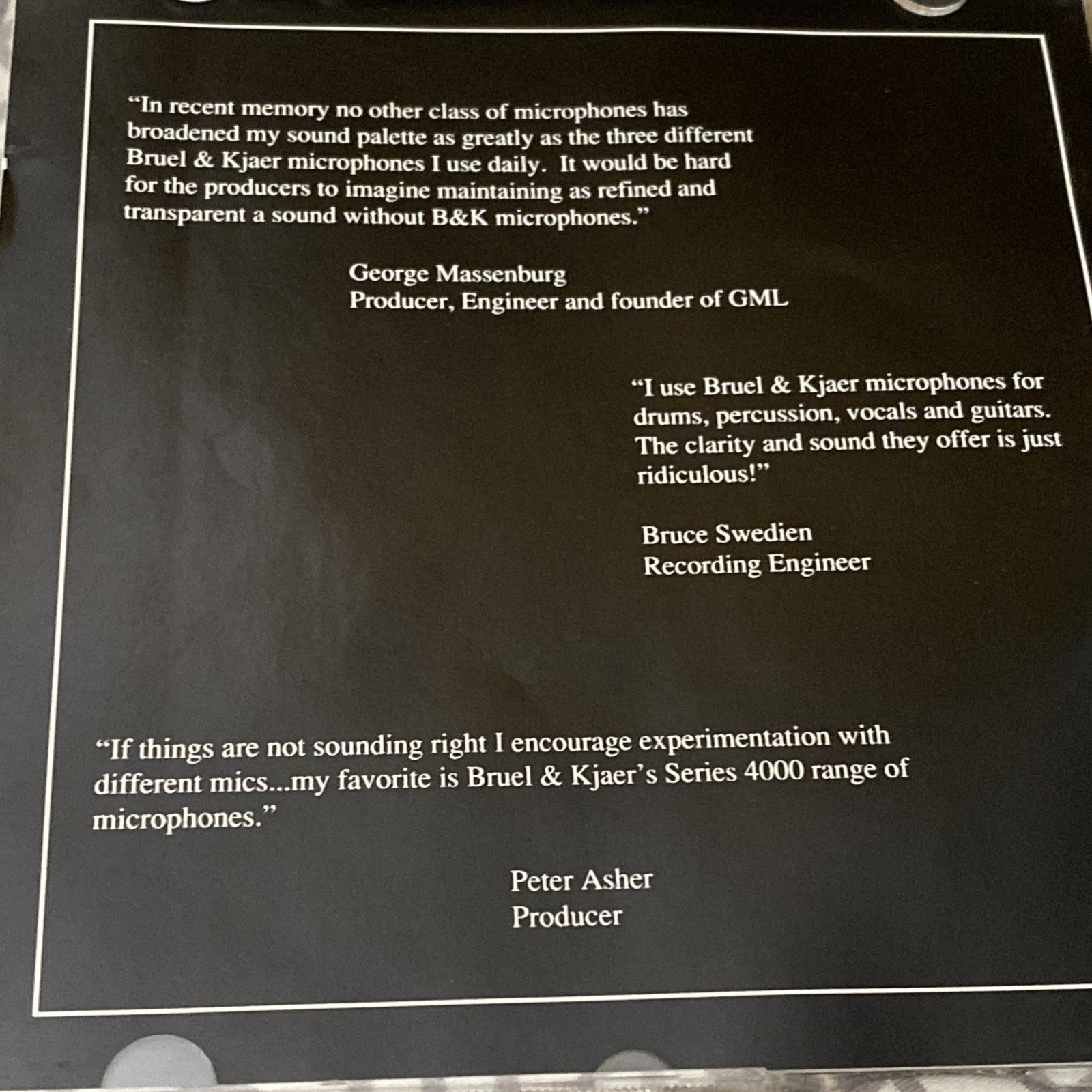 Brüel & Kjær Pro Audio Group (CD, 1989) TEC Awards Winner Ambient Electronic