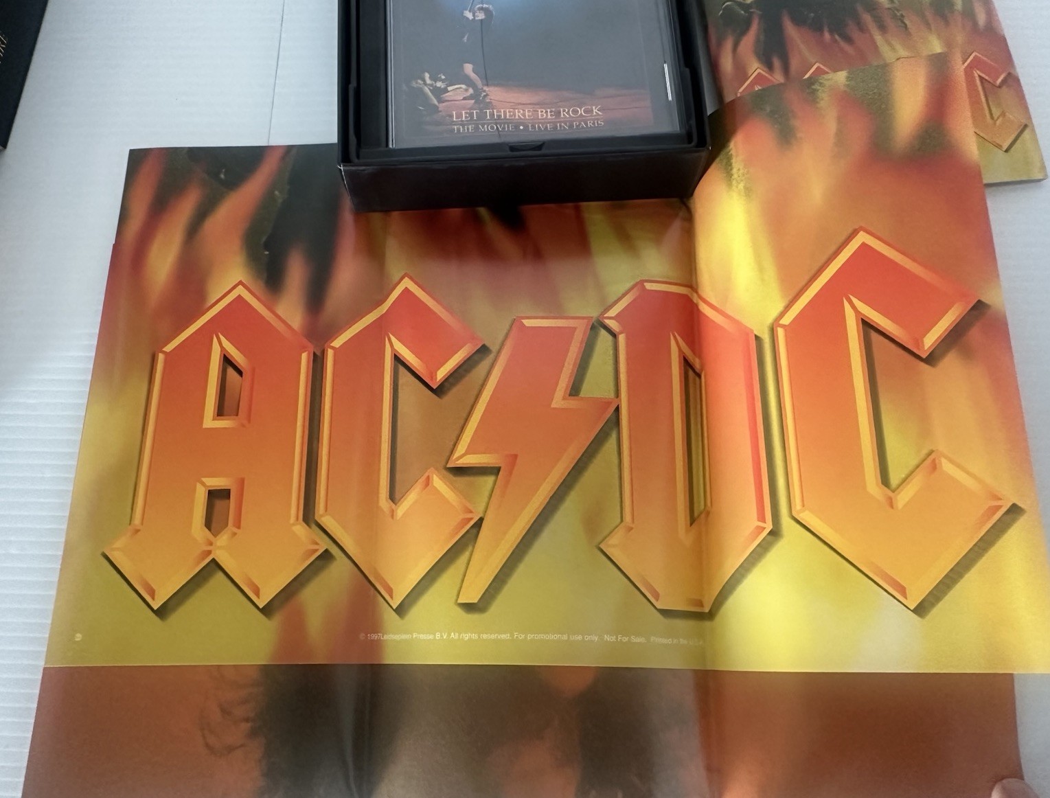 AC/DC BONFIRE VOLTS LIVE BACK BLACK Box Set Poster Booklet Sticker Pick tattoo