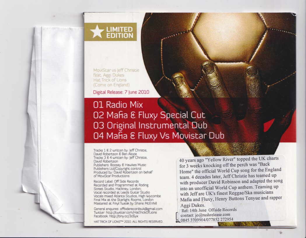 (LK677) Hat Trick Of Lions, Come On England - 2010 DJ CD