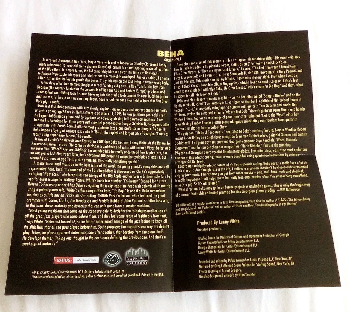 Beka Gochiashvili (CD 2012 Exitus) Digipak Signed By Beka And Lenny White
