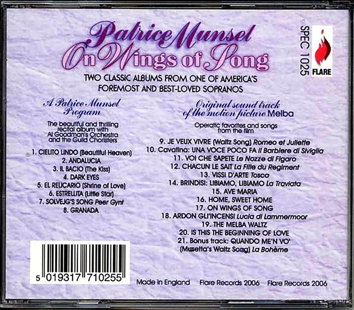 Patrice Munsel - On Wings Of Song (2 albums on 1 CD) [New CD]