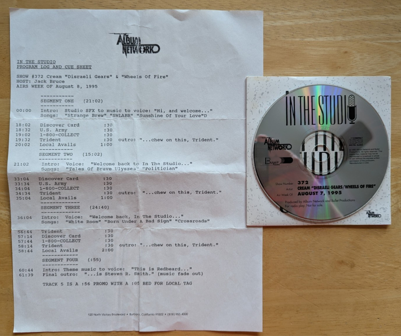 Cream In The Studio 'Disraeli Gears/Wheels Of Fire' 1 cd M & I radio show 8/8/95