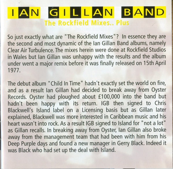 Ian Gillan Band - The Rockfield Mixes Plus (CD) (Near Mint (NM or M-)) - 3972905
