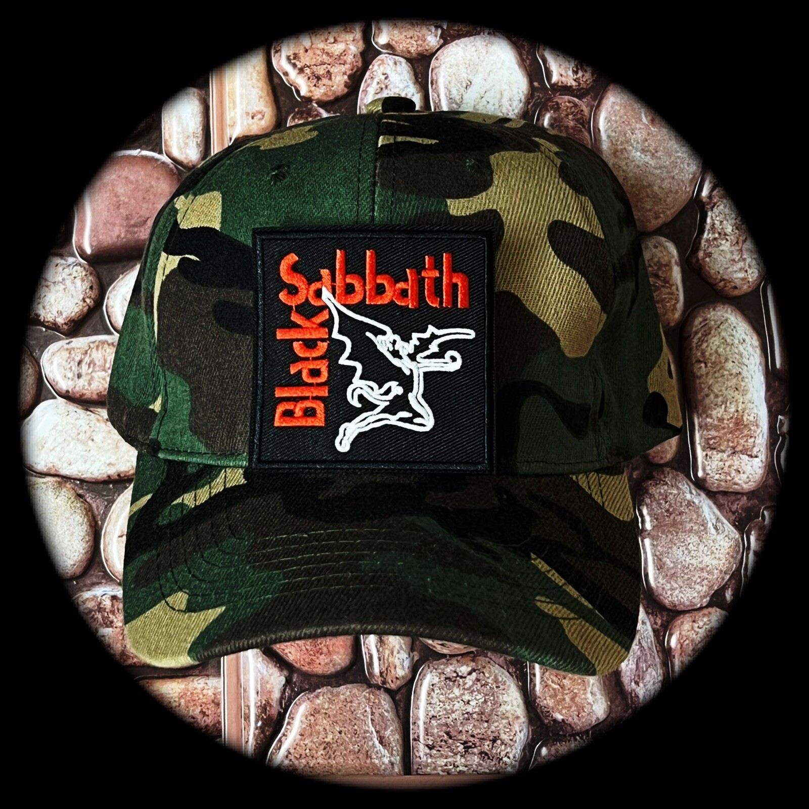 BLACK SABBATH BACK TO CAMO HAT PATCHED BASEBALL CAP WITH ADJUSTABLE BACK