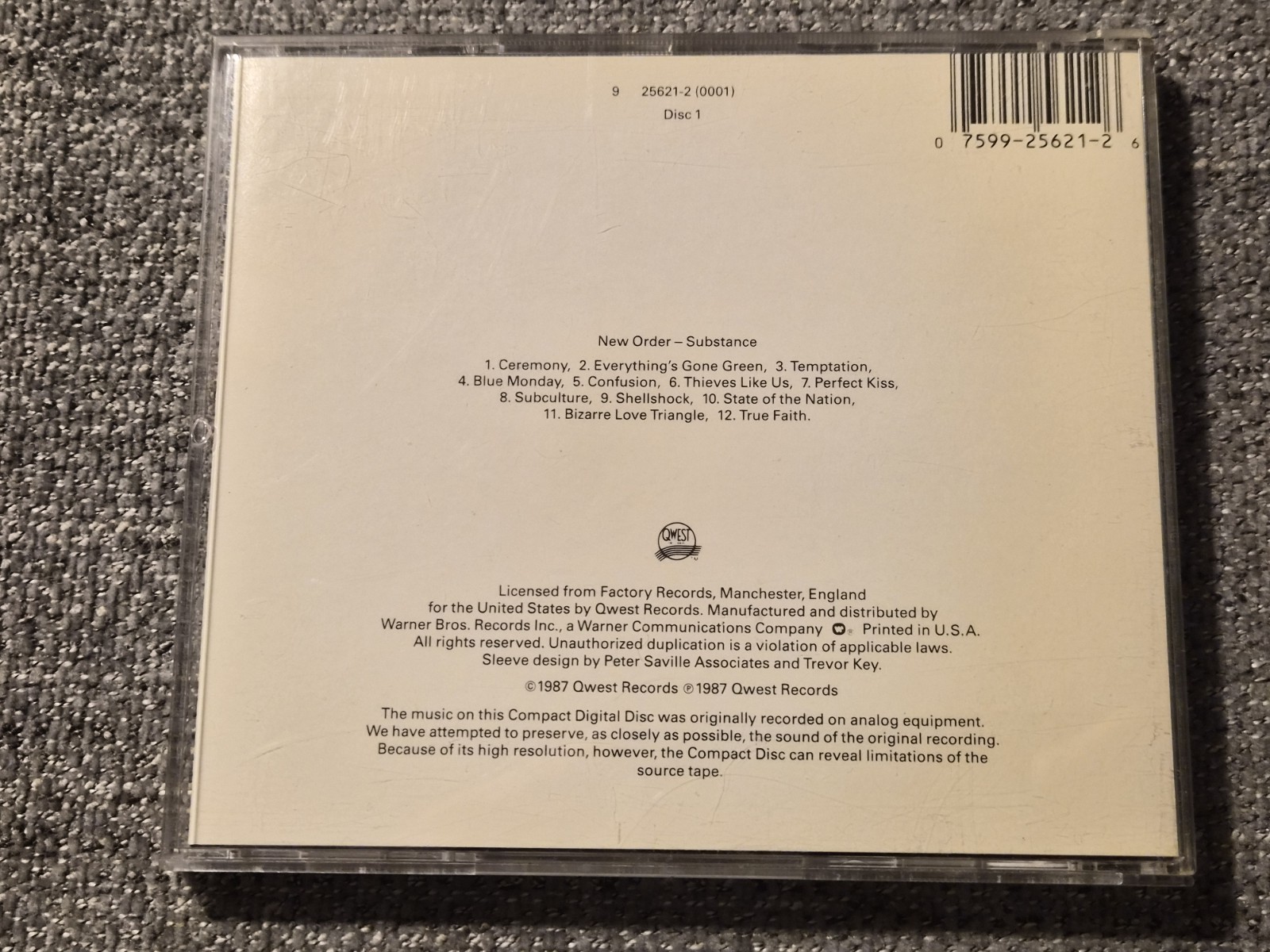 (509) New Order – Substance 1987 Disc 1 ONLY CD USA SRC Pressing 25621-2