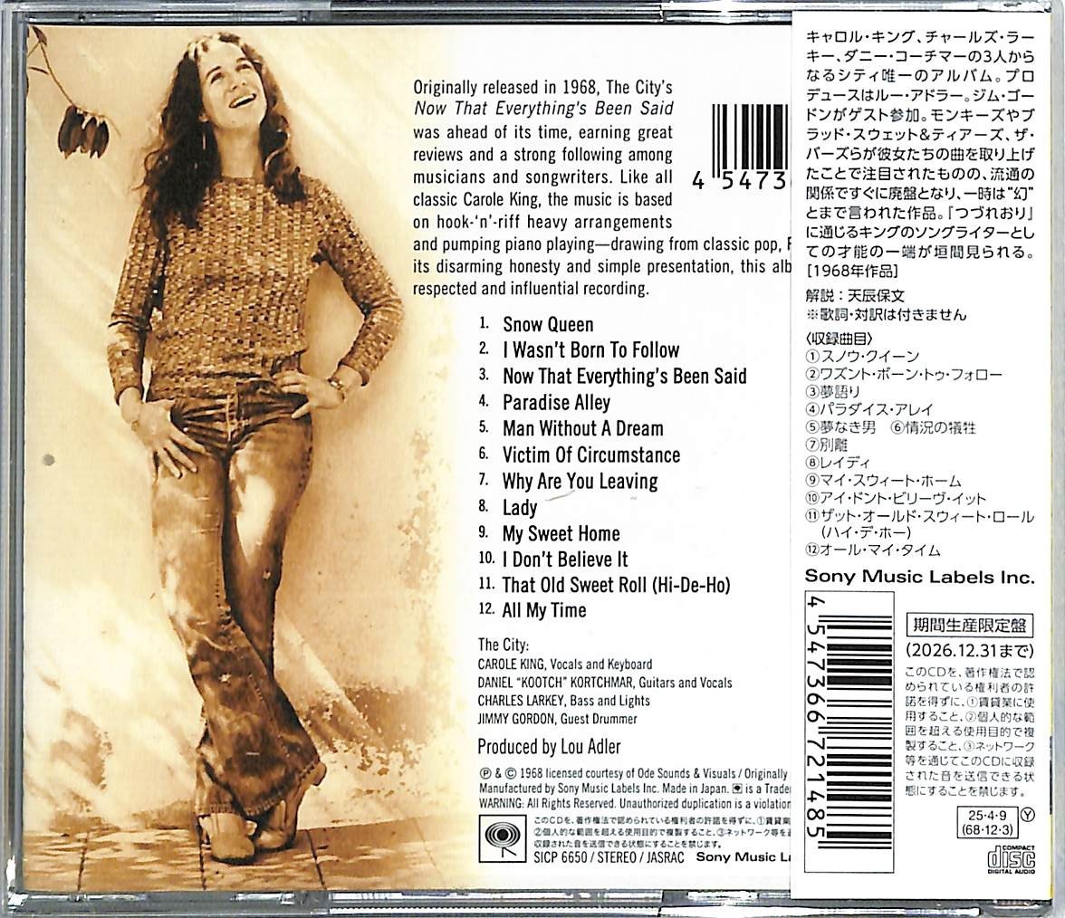 The City NEW CD "Now That Everything's Been Said" Carole King Japan OBI