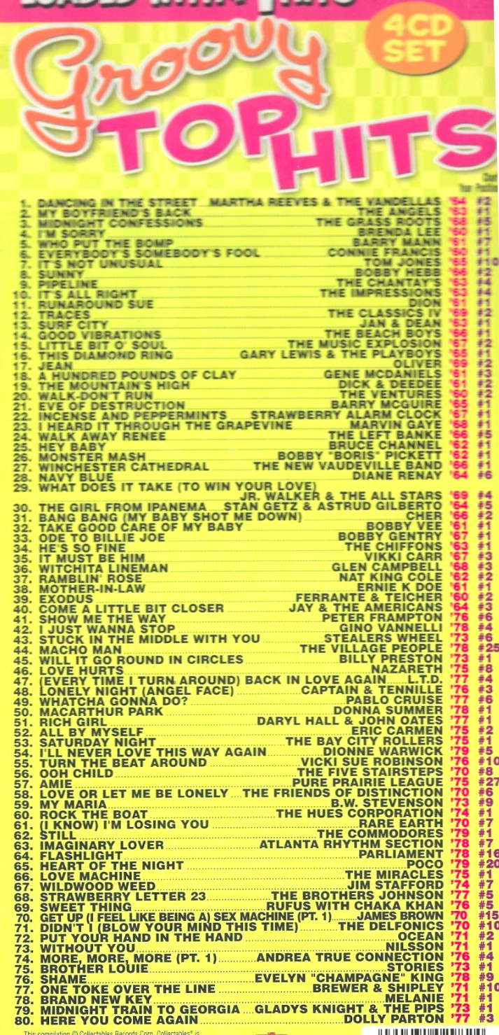 Groovy Top Hits, 4 CDS NEW! 80 Original 60's -70's Tracks, Wooded Box, Rare