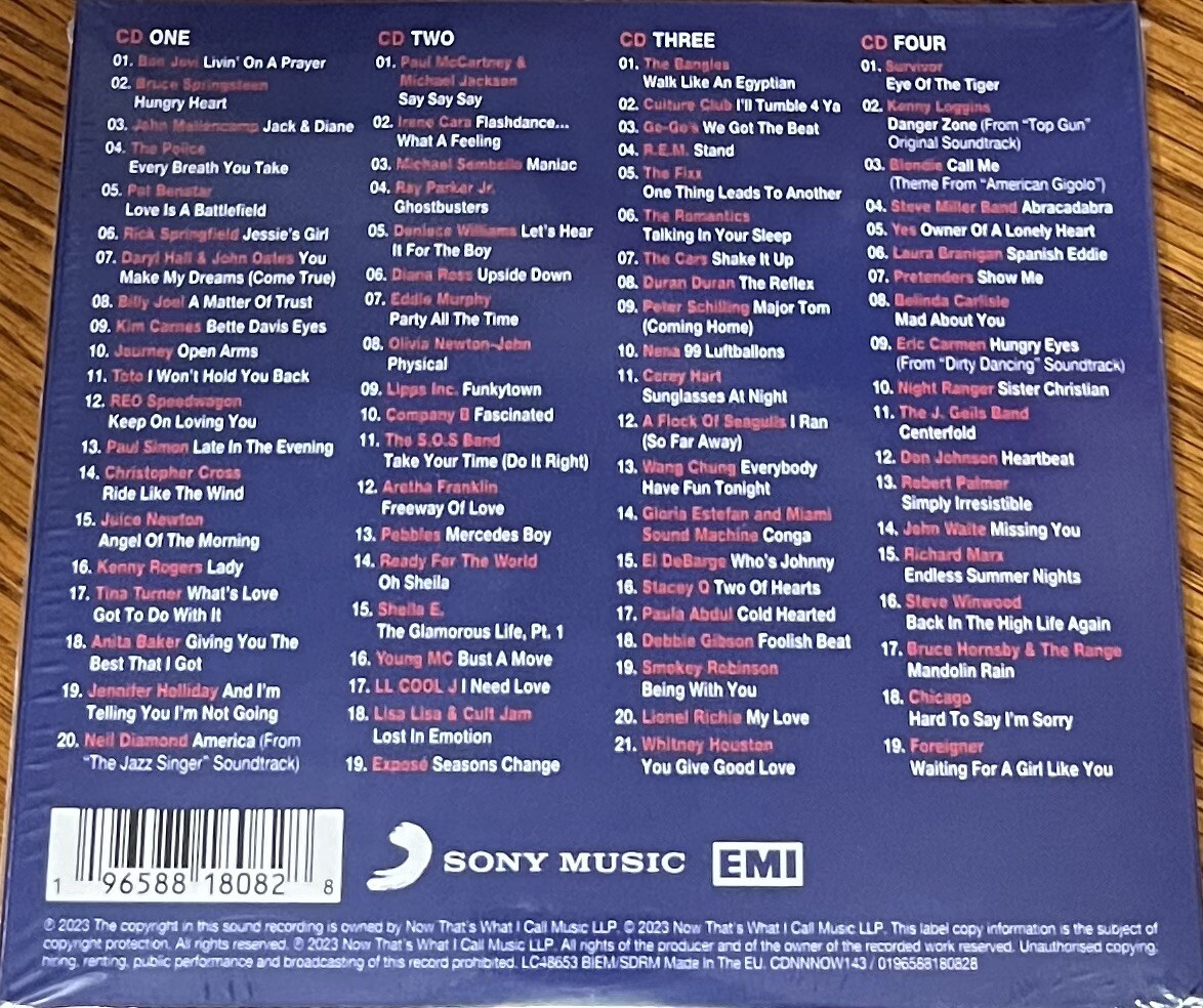 VARIOUS "NOW THATS WHAT I CALL USA THE 80S" BRAND NEW ORIGINAL 2023 UK4CD ALBUM