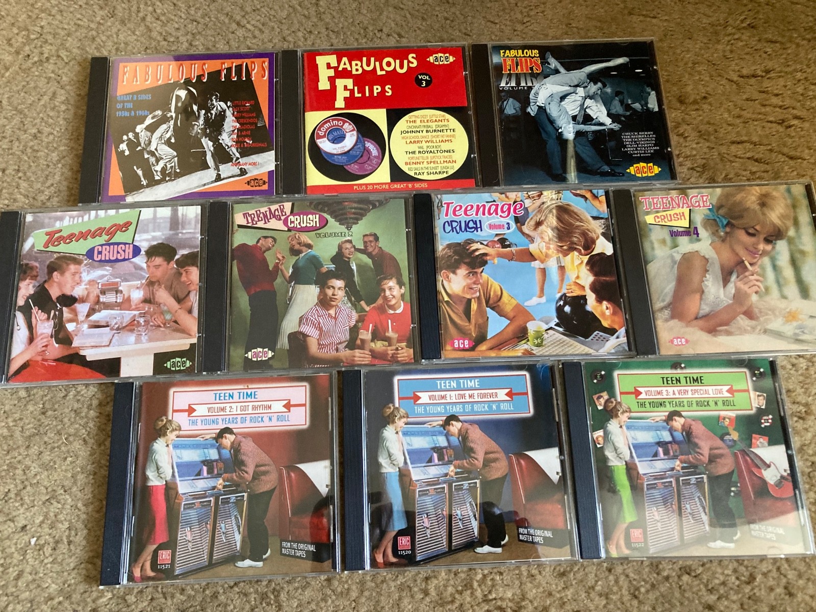 Fabulous Flips(3), Teenage Crush(4), Teen Time(3), Ace Records, lot of 10 cds