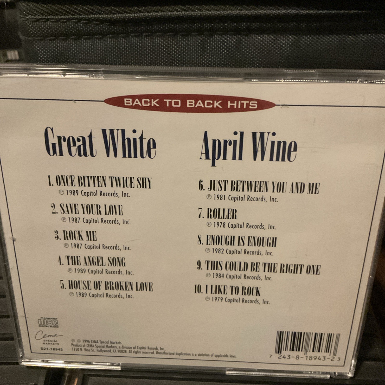Back to Back Hits: Great White/April Wine [CD, 1996] RARE OOP