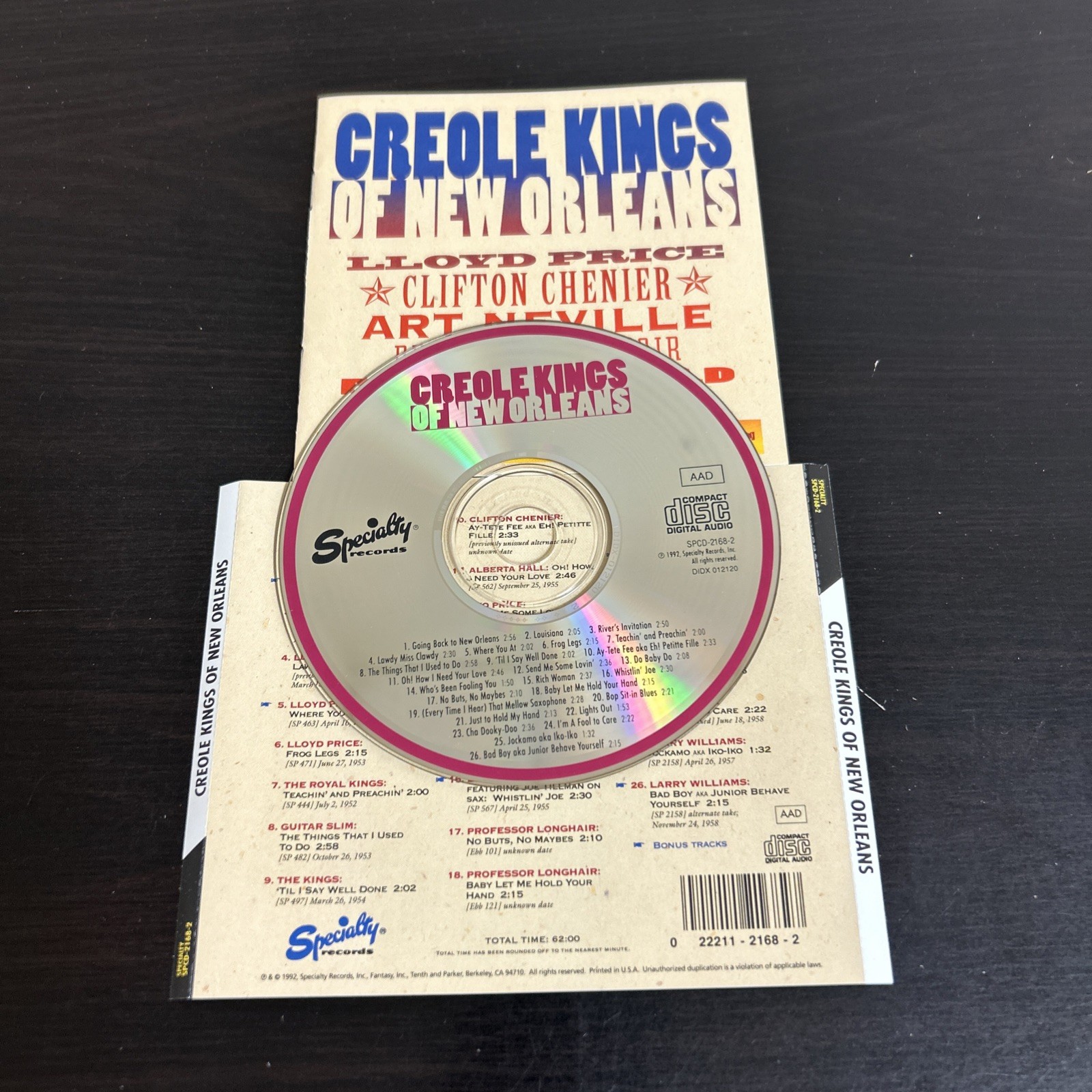 Creole Kings of New Orleans CD Inlay Only No Case Art Neville Professor Longhair