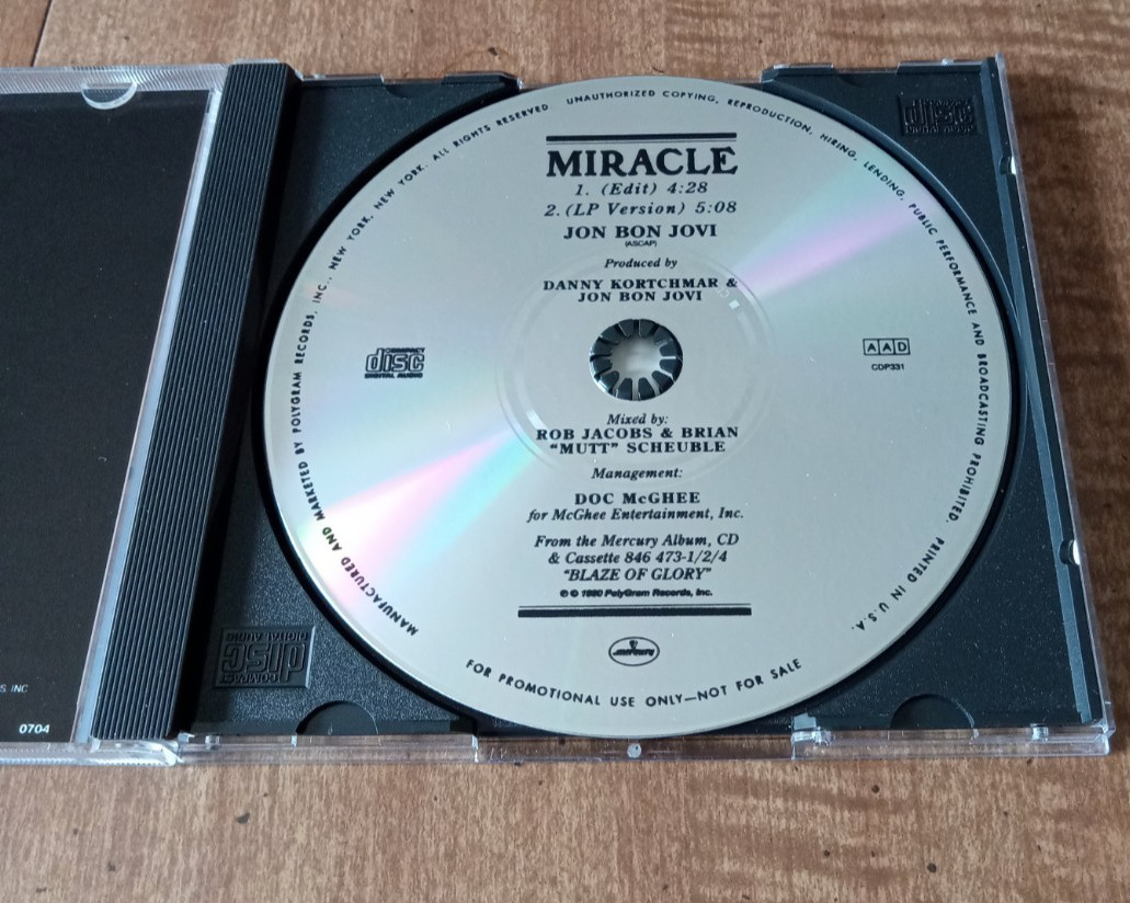 Jon Bon Jovi Miracle Rare 2-Track US Promo Mercury CDP331 CD 1990
