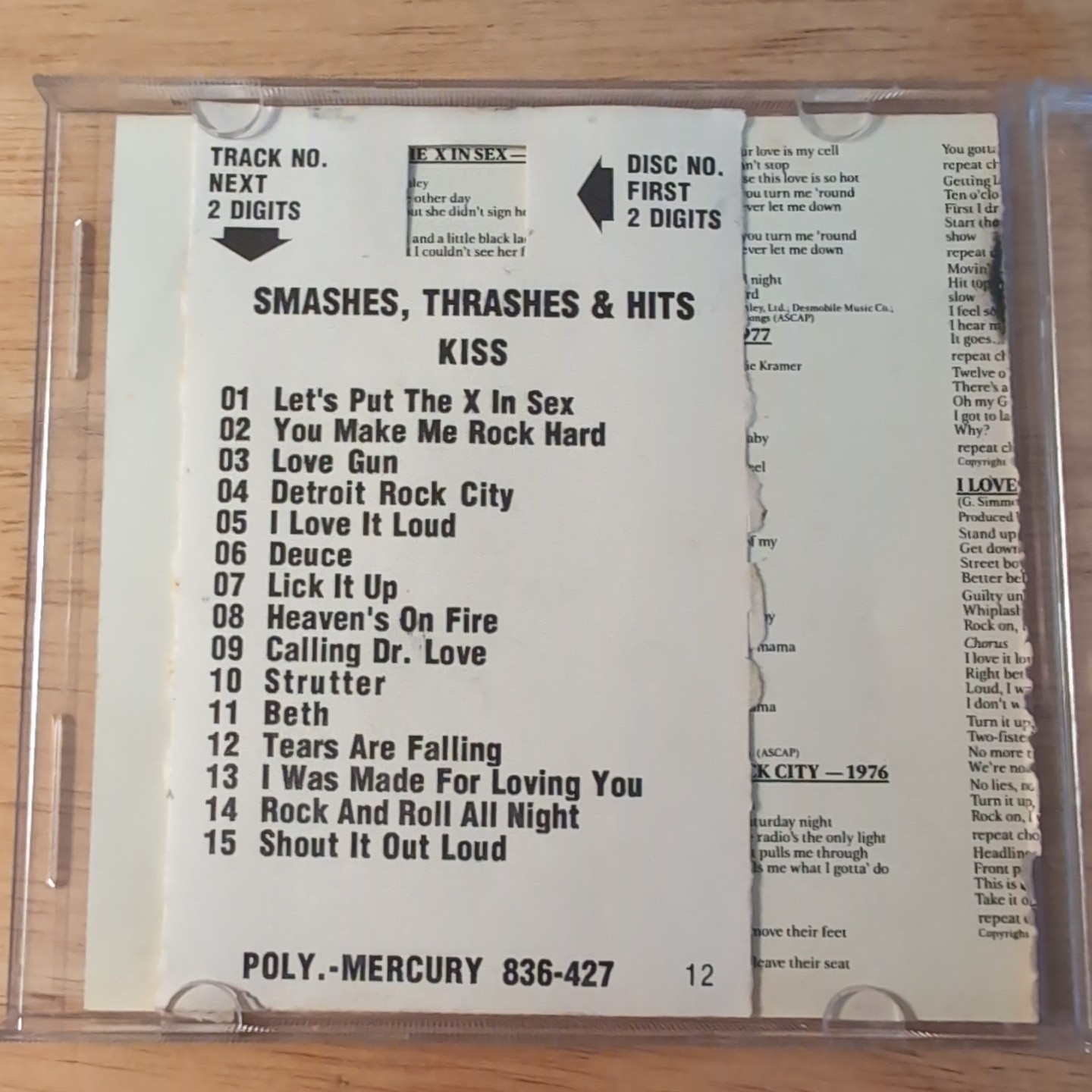 KISS Smashes Thrashes and Hits CD. CD Jukebox Tag No Back Art