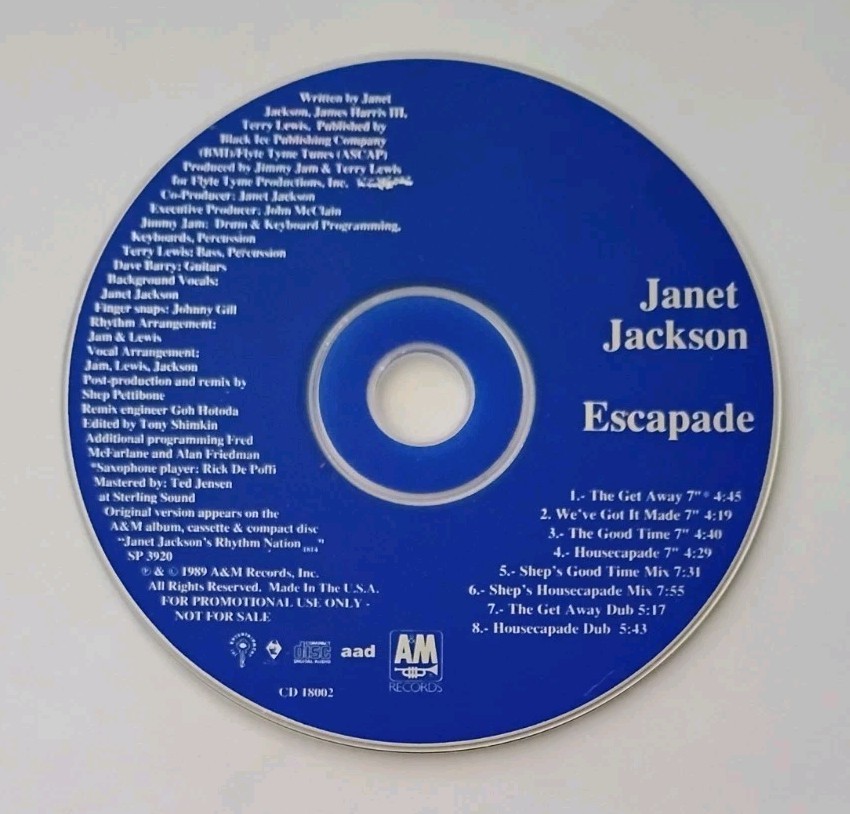 Janet Jackson Escapade 8 tracks US promo CD A&M 18002 nr mint Jam & Lewis 1989
