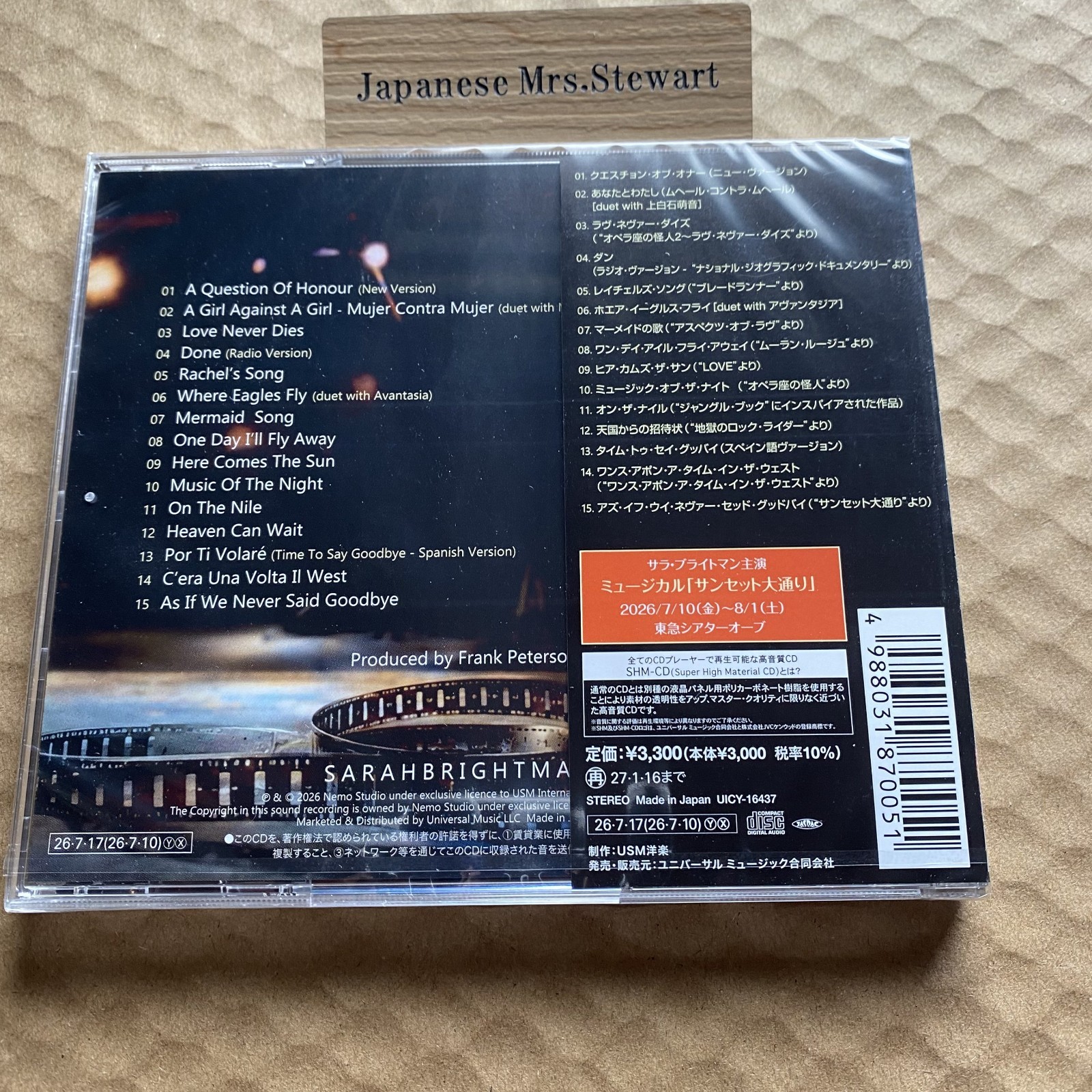 Sarah Brighton Sunset Over Broadway Japan Edition CD UICY-16437