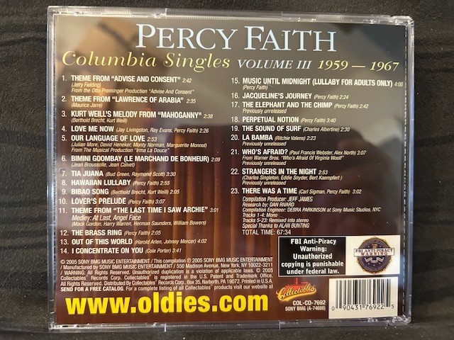 PERCY FAITH - Columbia Singles, Volume 3: 1959-1967 - CD - RARE