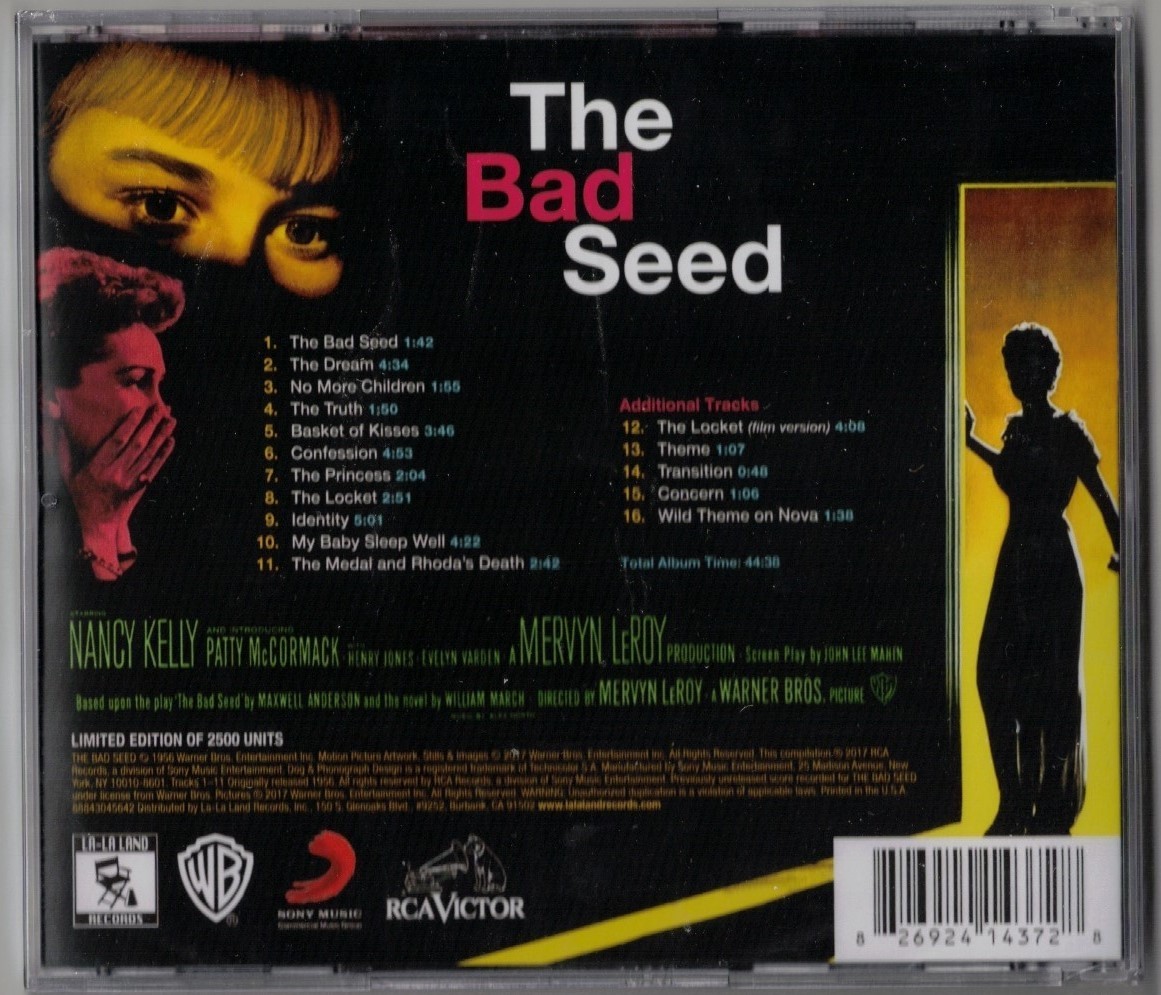 NEW! SEALED! ALEX NORTH The Bad Seed [1956/2017] CD (La-La Land Records) LE/2500