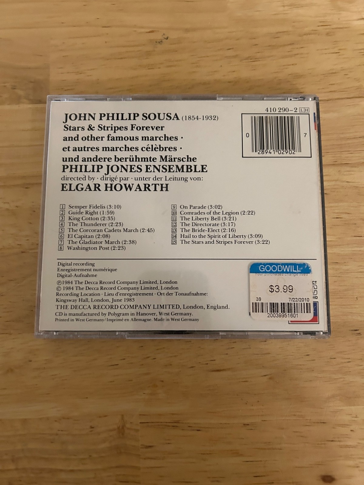 John Philip Sousa Stars & Stripes Forever CD 1984 Genre Marching Pre-Owned