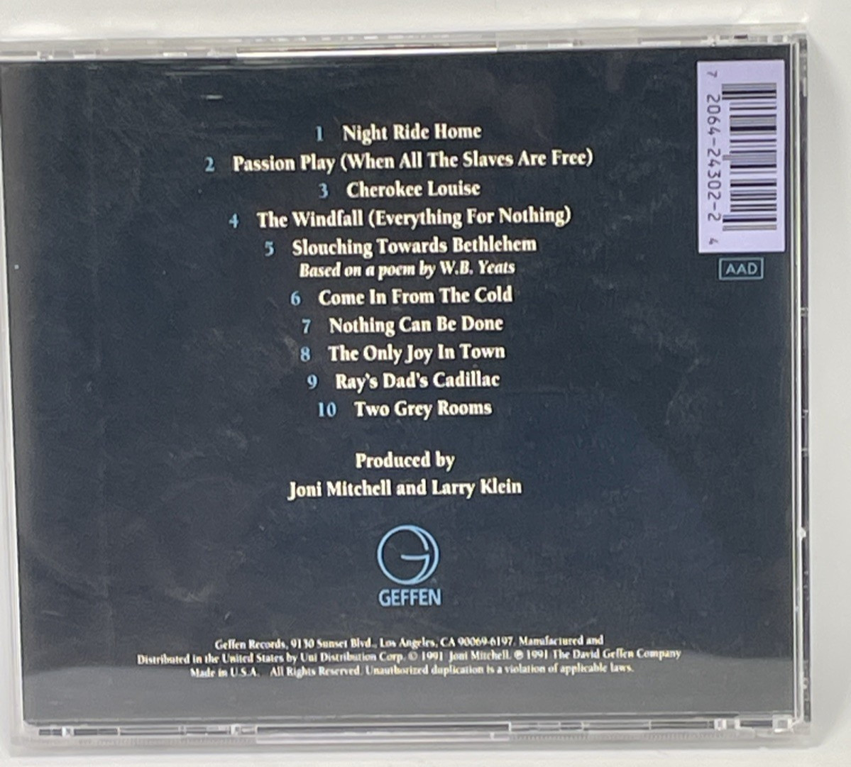 Joni Mitchell Night Ride Home US CD 1991 Geffen Records VG