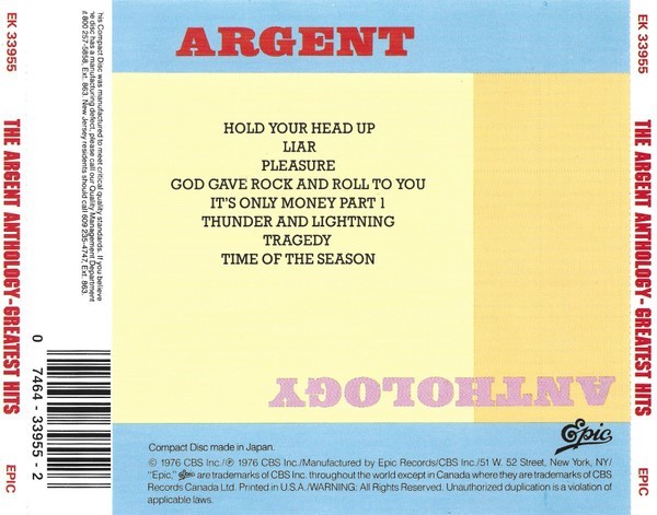Argent – The Argent Anthology - A Collection Of Greatest Hits [CD] NEW SEALED