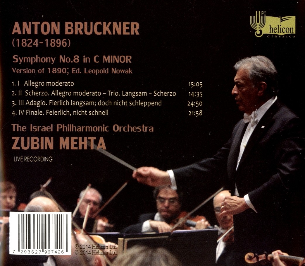 Bruckner: Symphony No.8 - Zubin Mehta - Israel Phil (CD, 2014, Helicon Records)