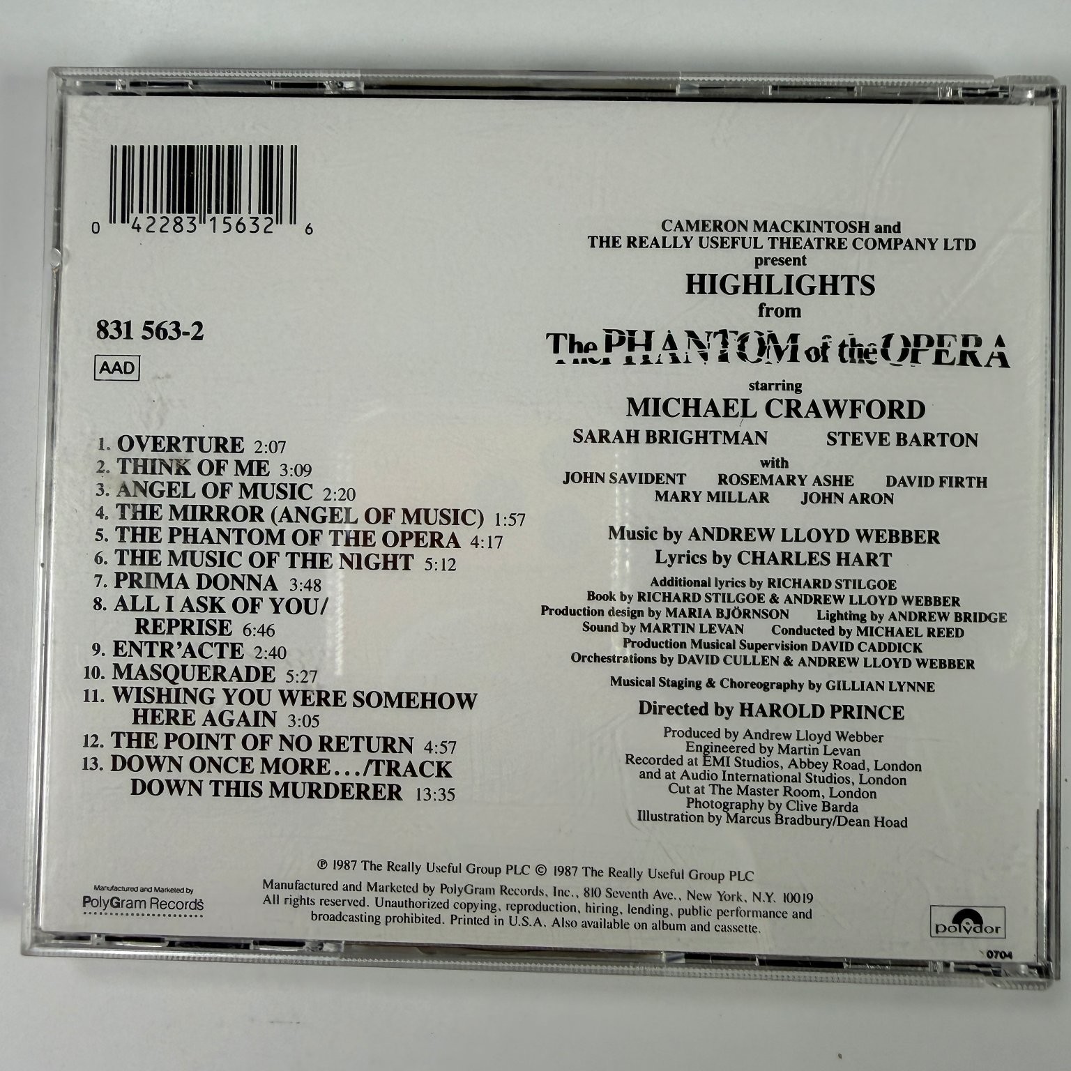 Phantom of the Opera Highlights CD 1987 Original Cast Recording Polydor