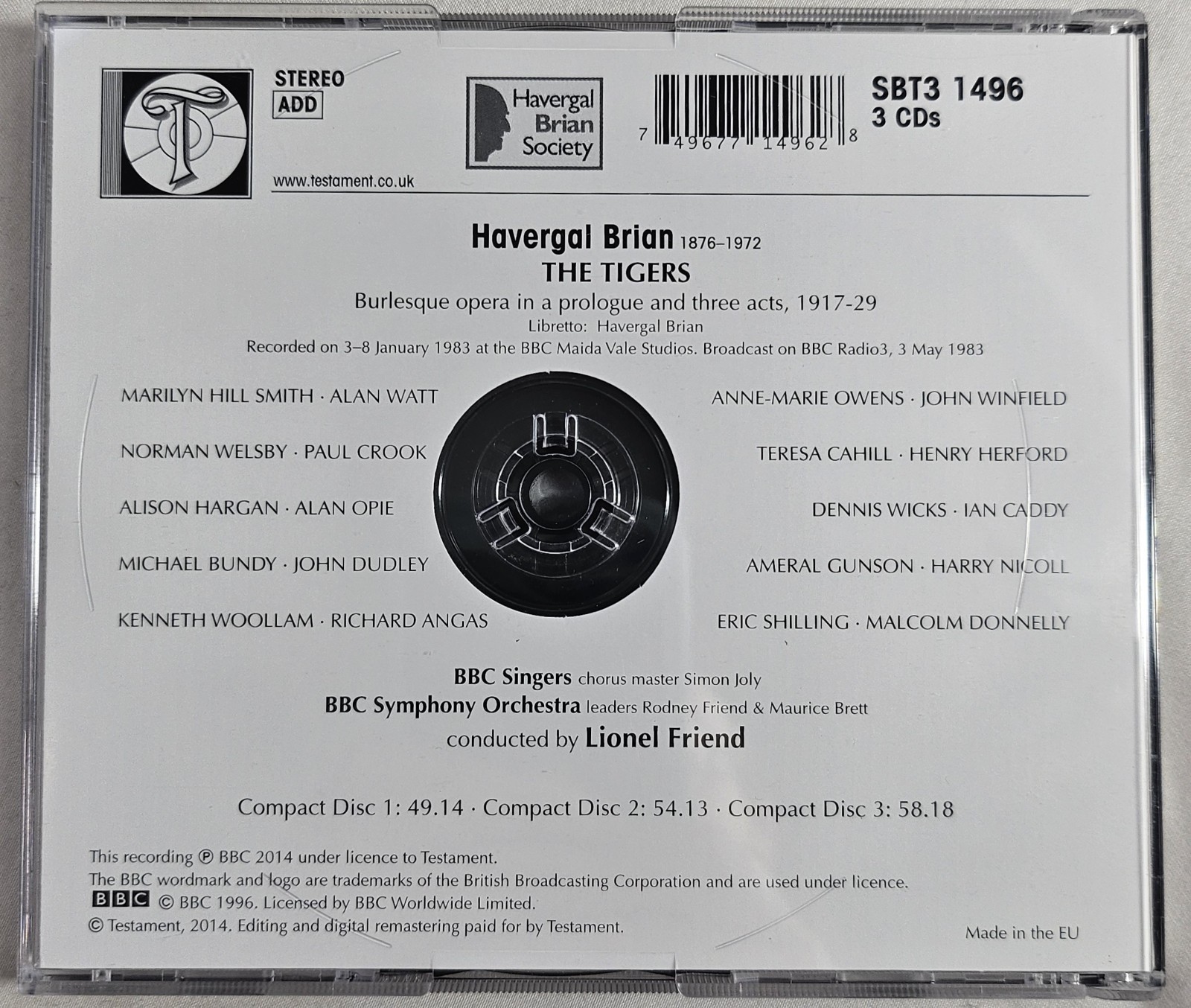 Havergal Brian The Tigers 2014 BBC & Testament x3 Audio CDs w/ Booklet Insert