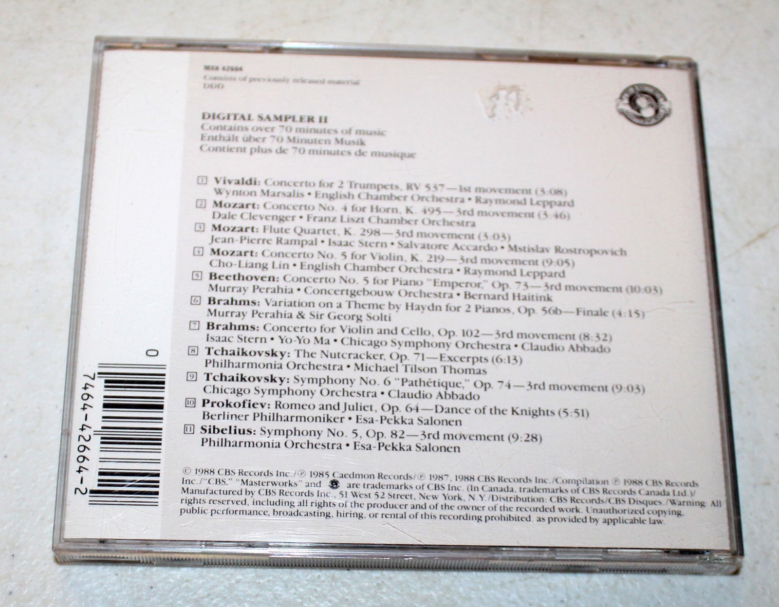 Masters At Work: CBS Masterworks Digital Sampler II (CD, 1988) CBS Records